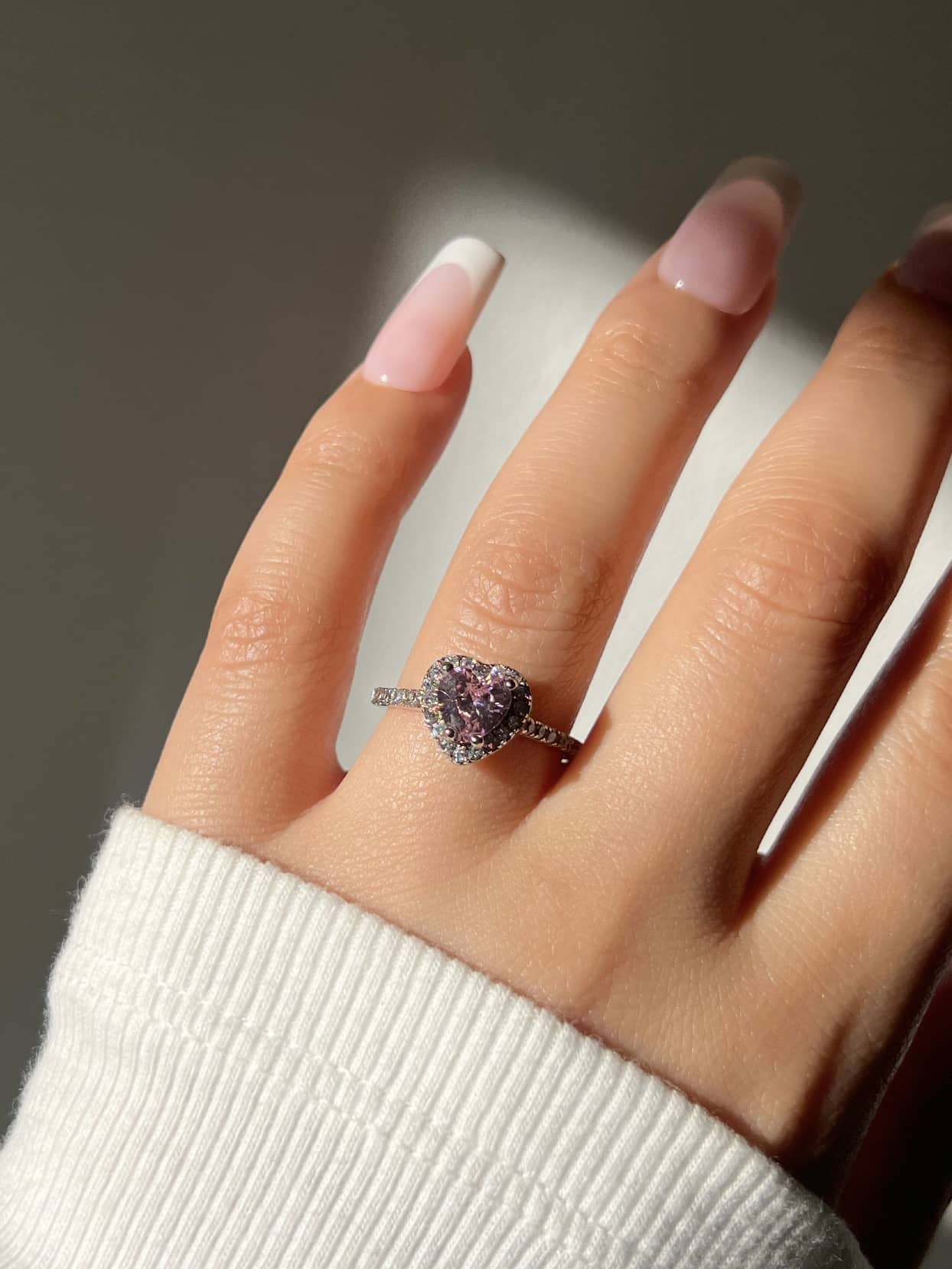 Elina Heart Sterling Silver Halo Ring- Pink