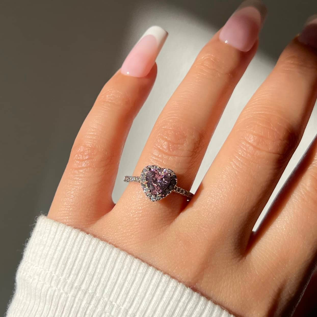 Elina Heart Sterling Silver Halo Ring- Pink