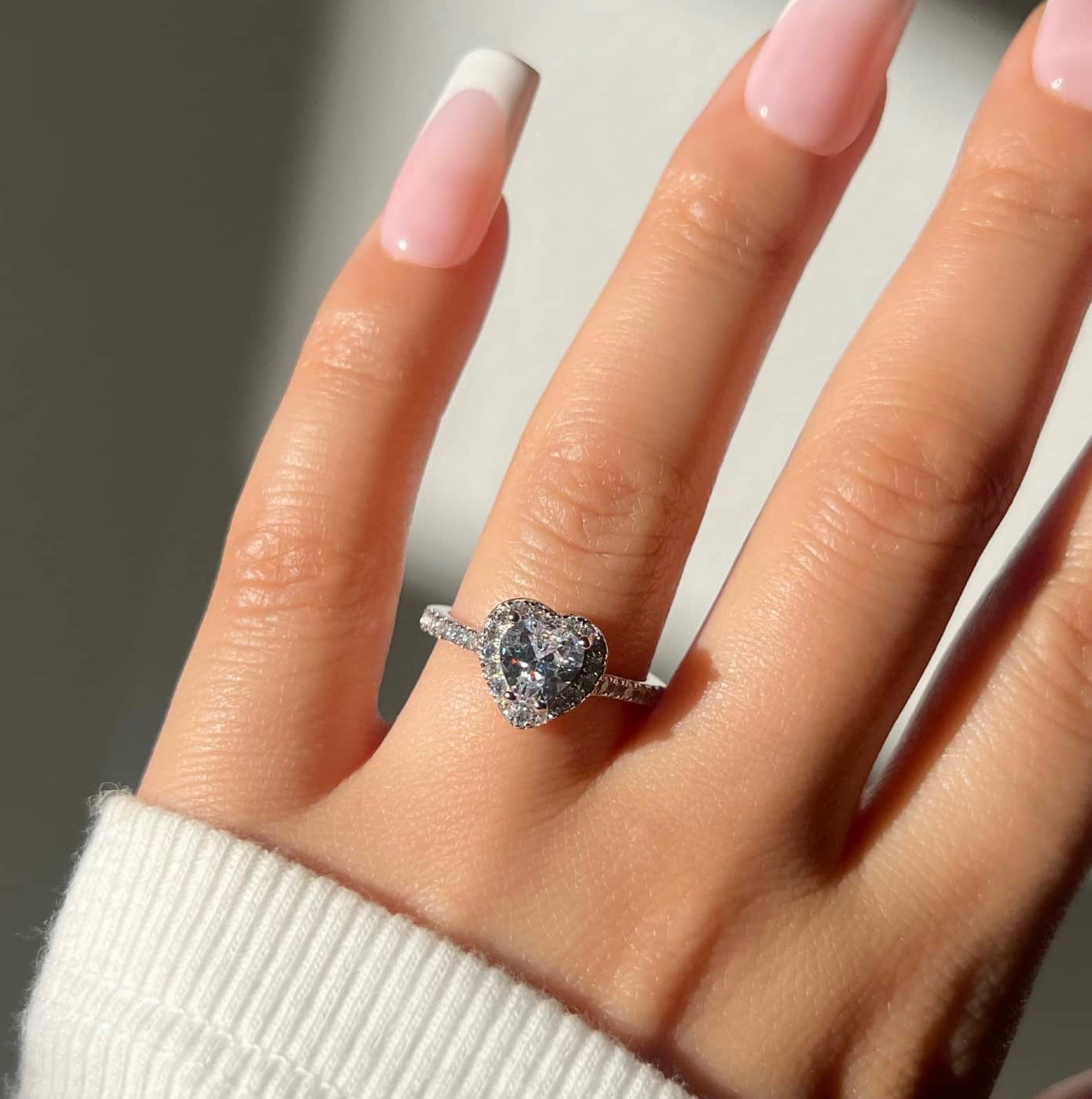 Elina Heart Sterling Silver Halo Ring- Silver