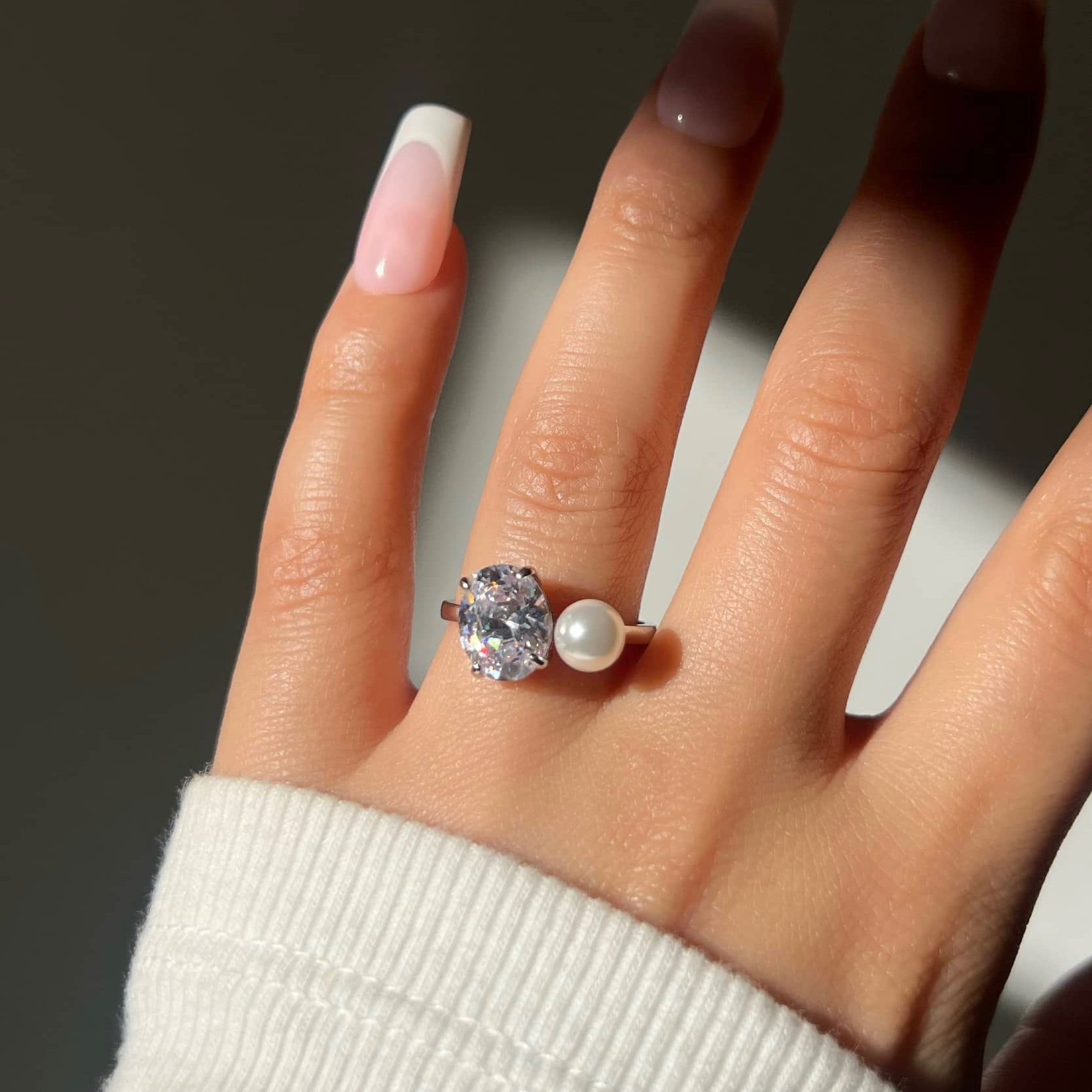 Doux Pearl Toi Et Moi Sterling Silver Ring