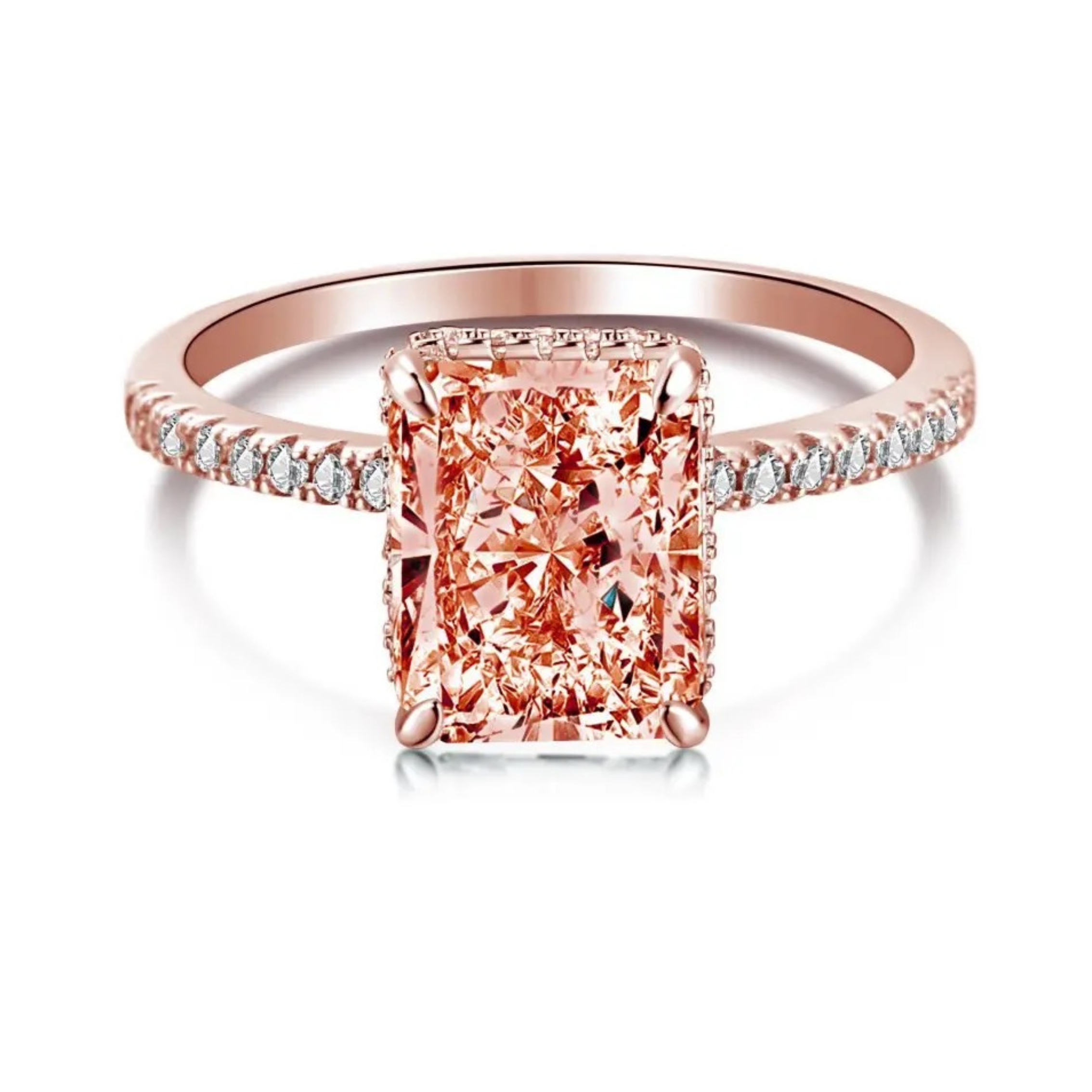Cecilia Radiant Cut Sterling Silver Ring- Rose Gold