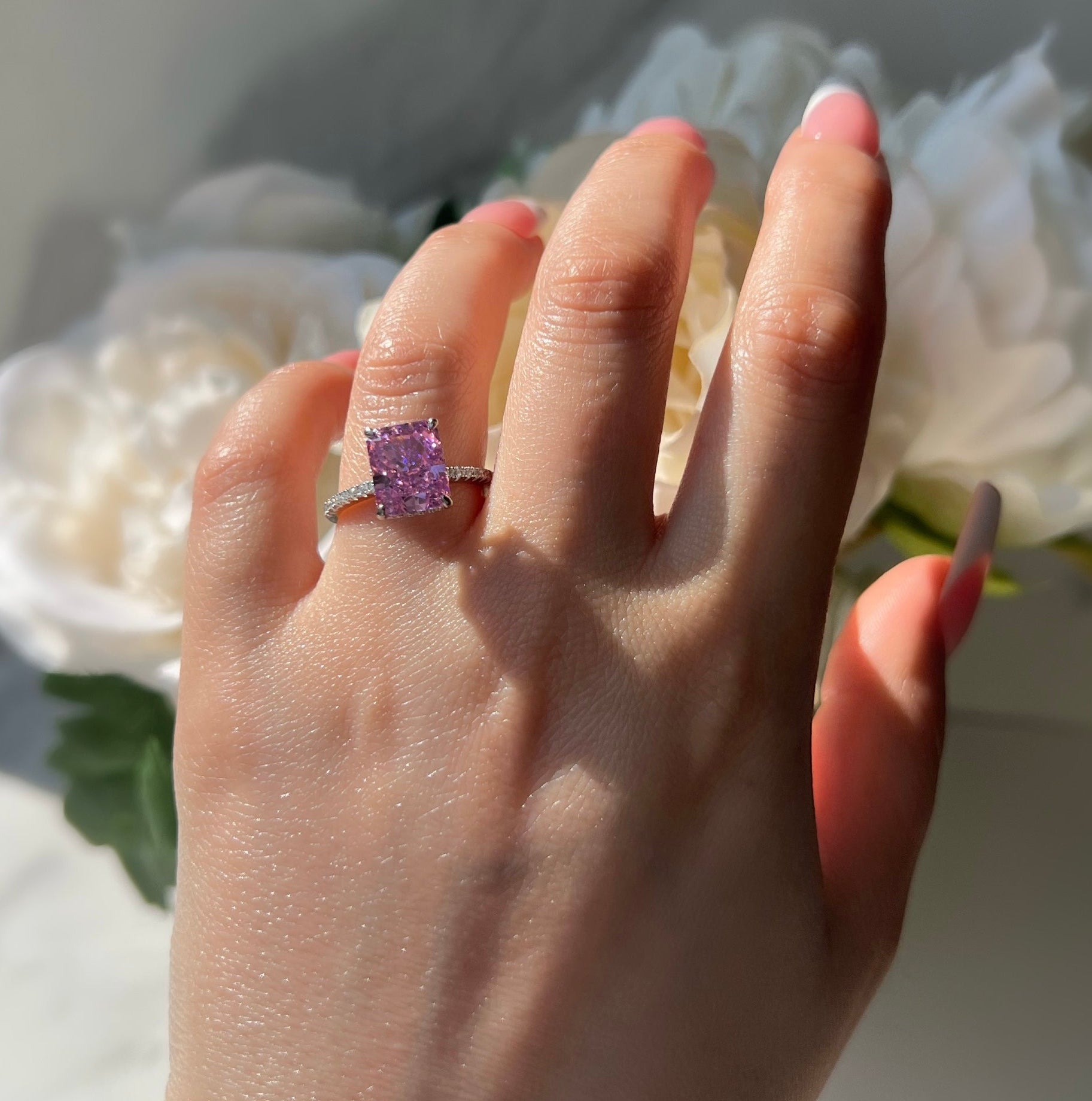 Cecilia Radiant Cut Sterling Silver Ring- Mulberry