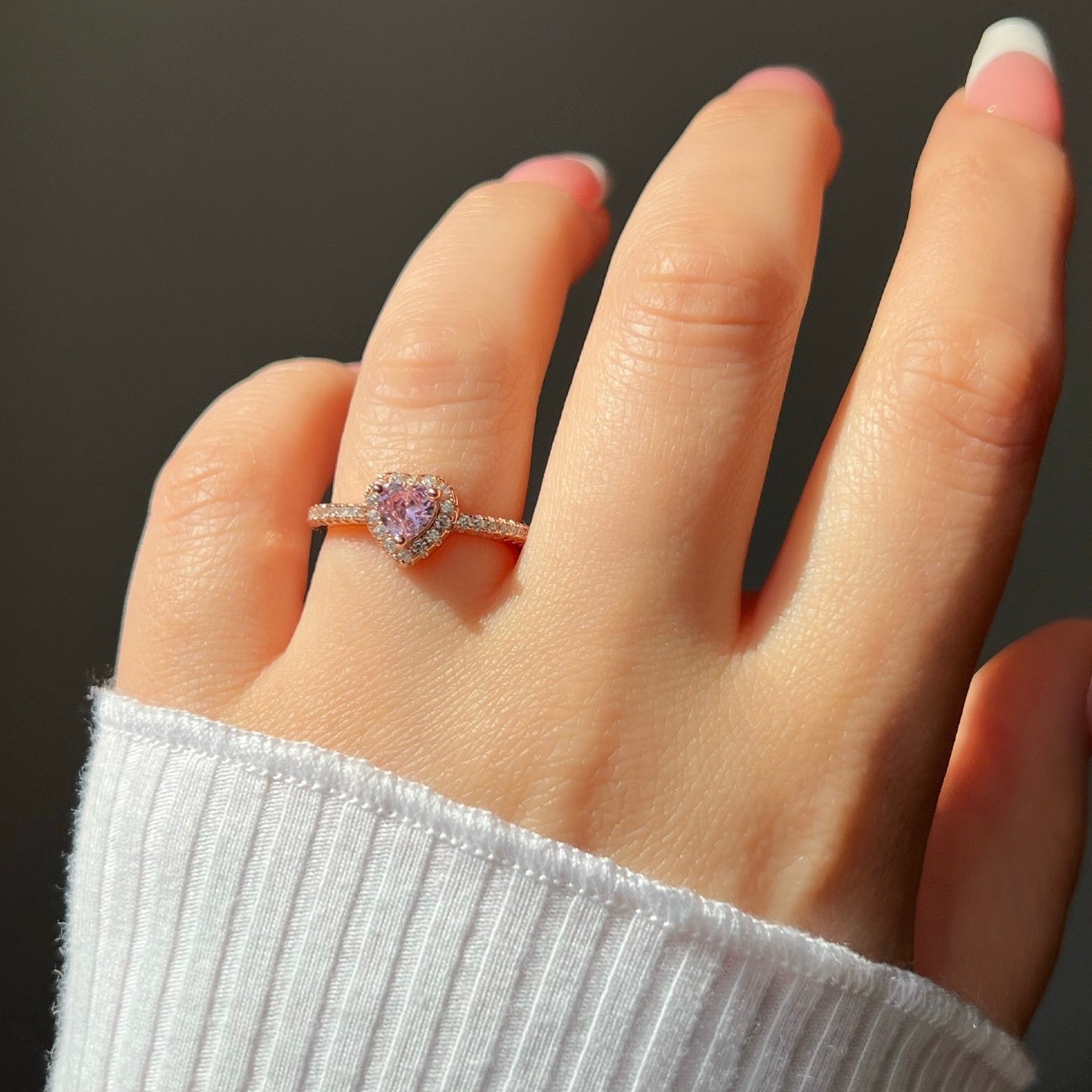 Mini Elina Heart Sterling Silver Halo Ring- Rose Gold