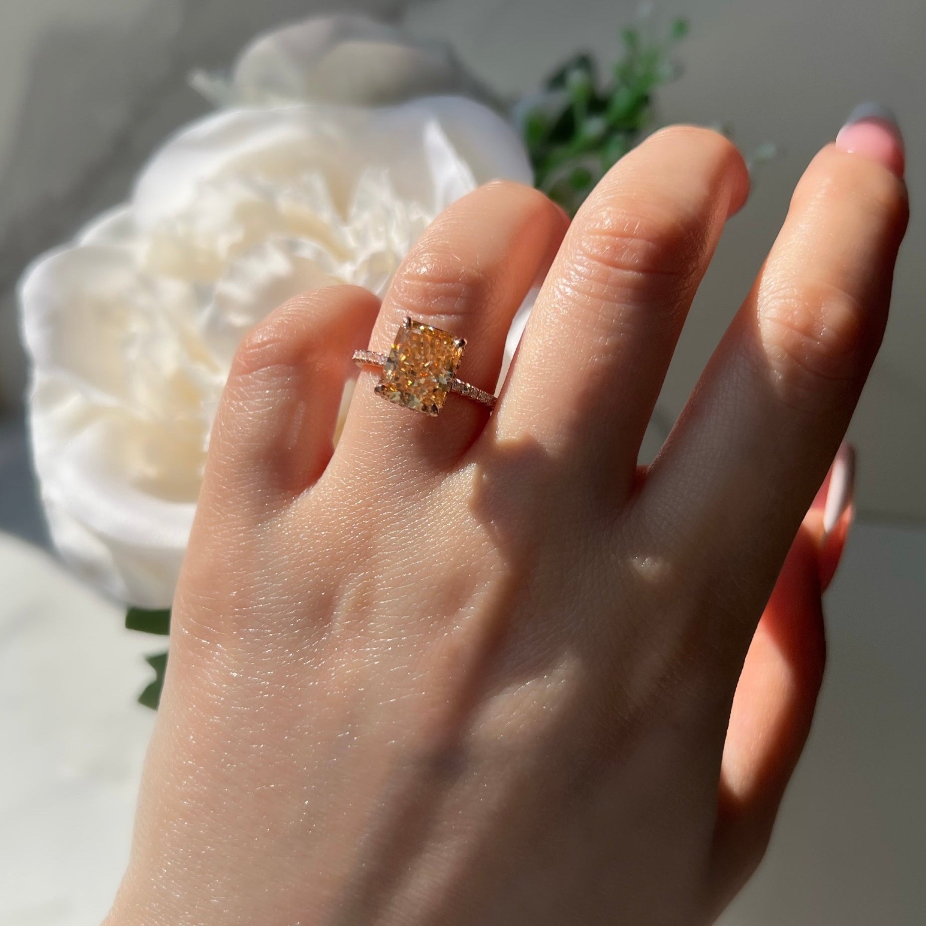 Cecilia Radiant Cut Sterling Silver Ring- Rose Gold