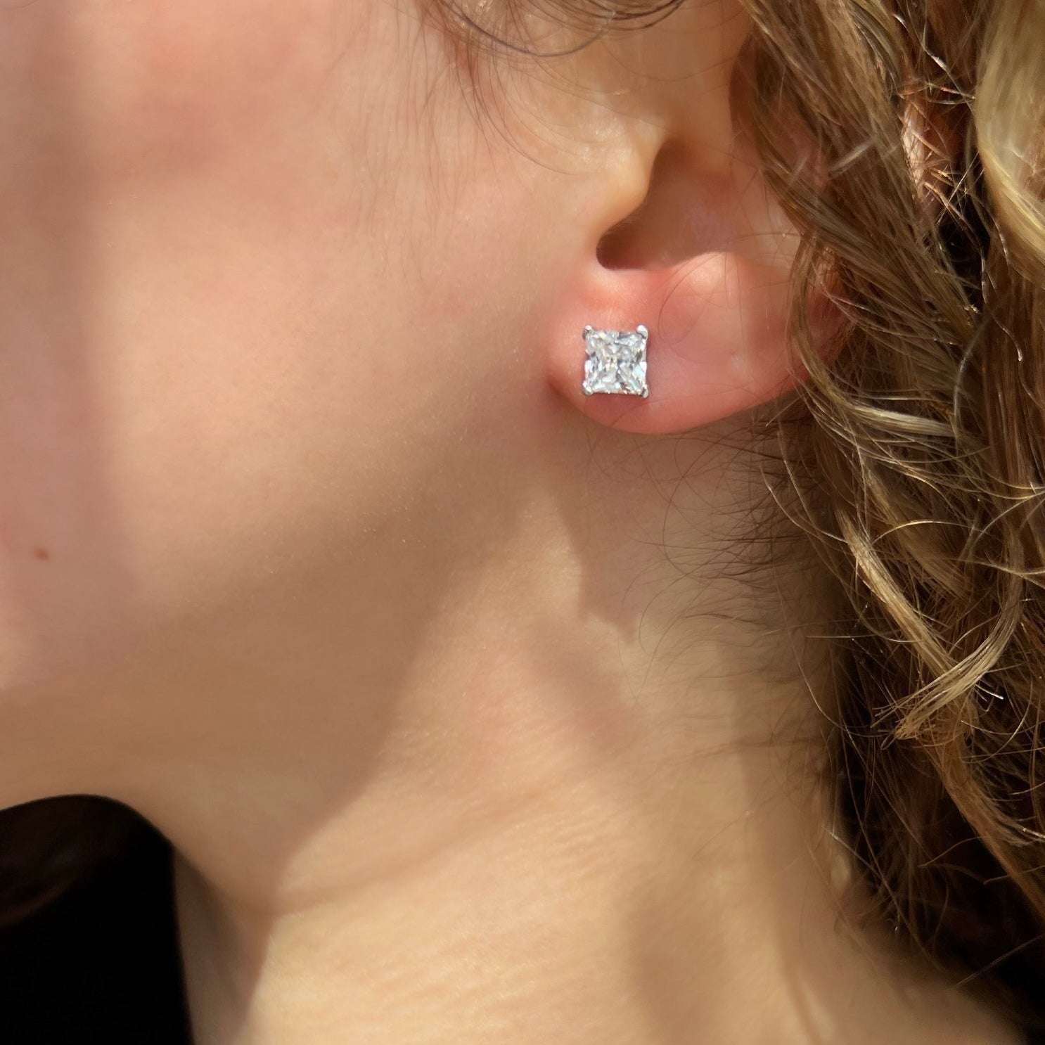 Dina Radiant Cut Sterling Silver Earrings