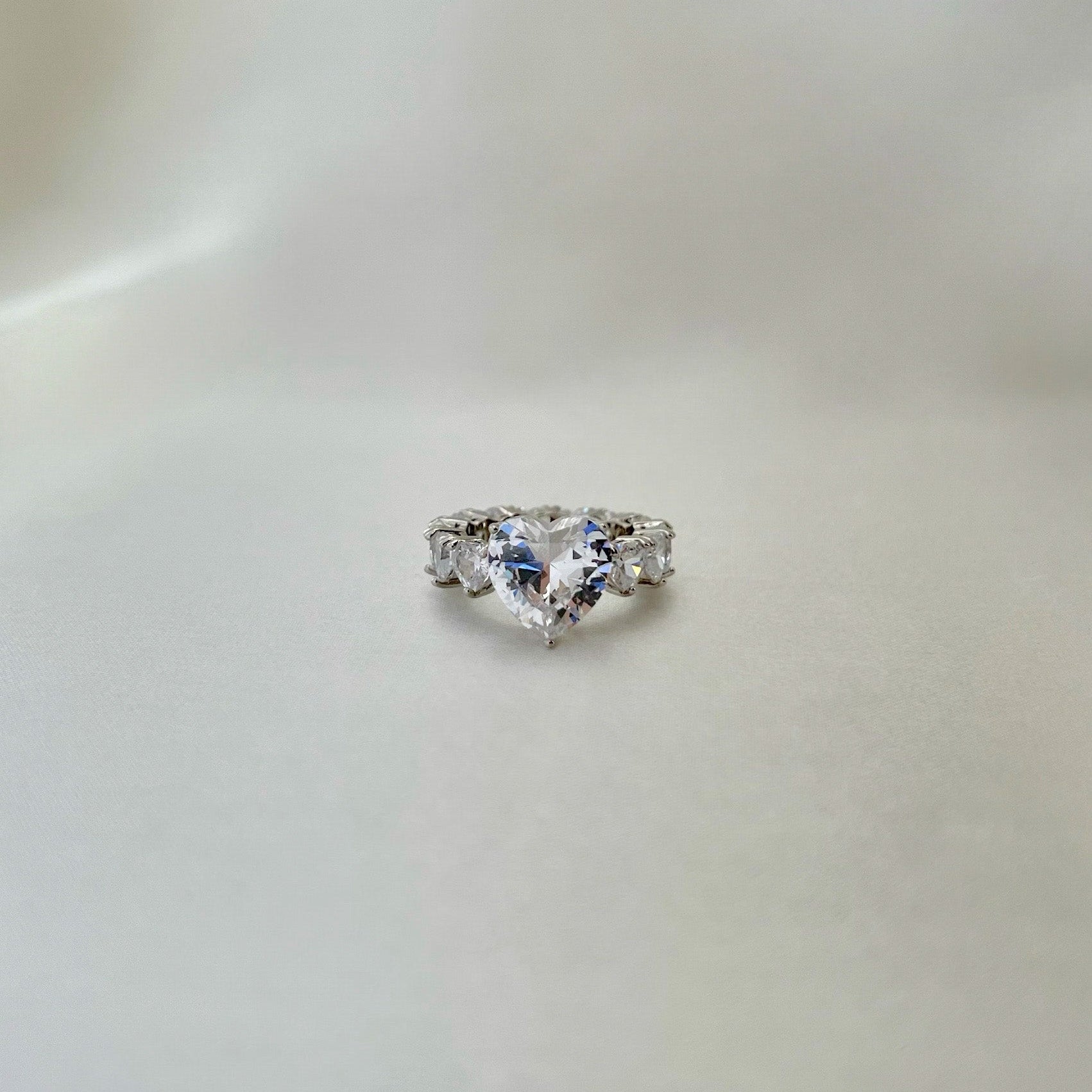 Princess Heart Cubic Zirconia Ring- Silver