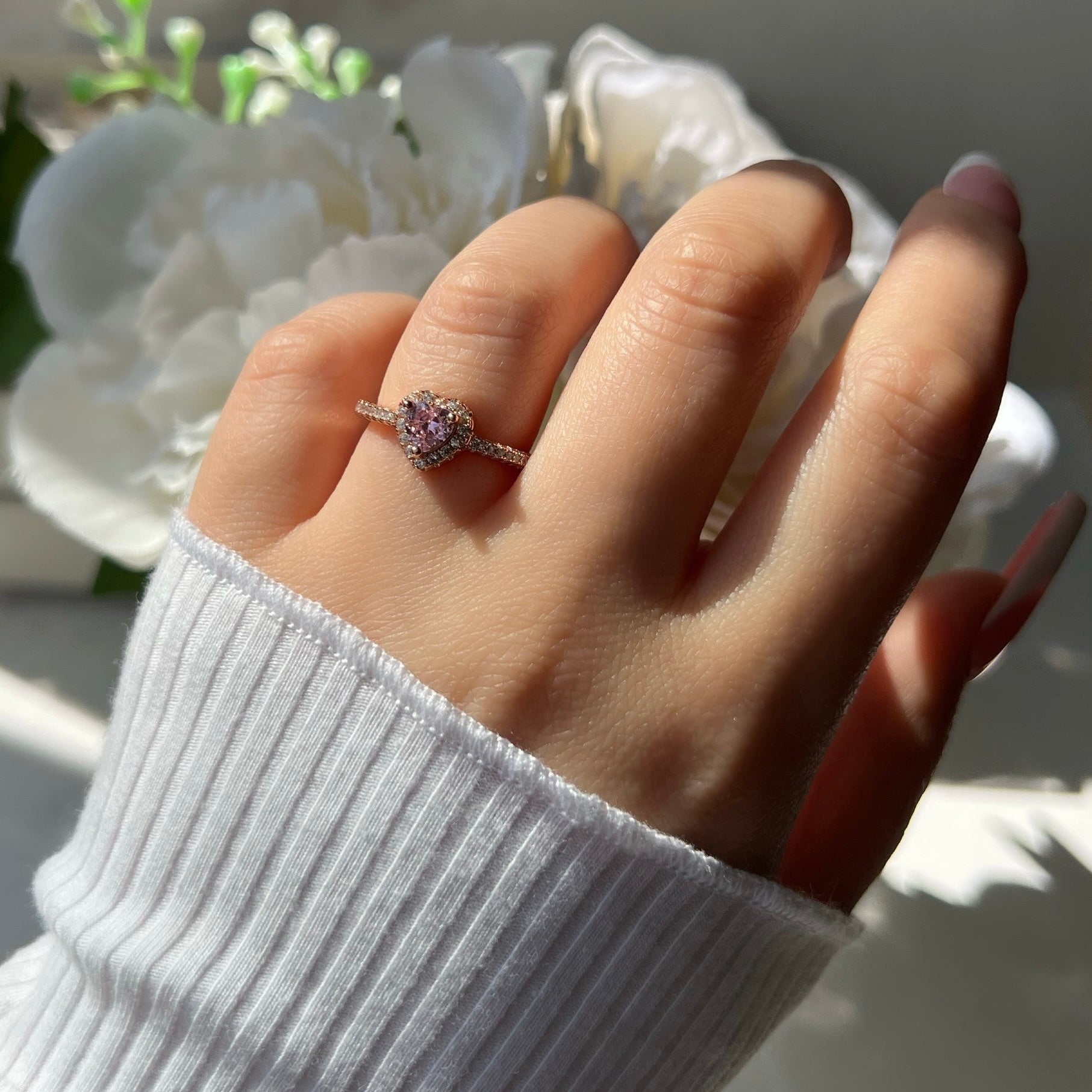 Mini Elina Heart Sterling Silver Halo Ring- Rose Gold