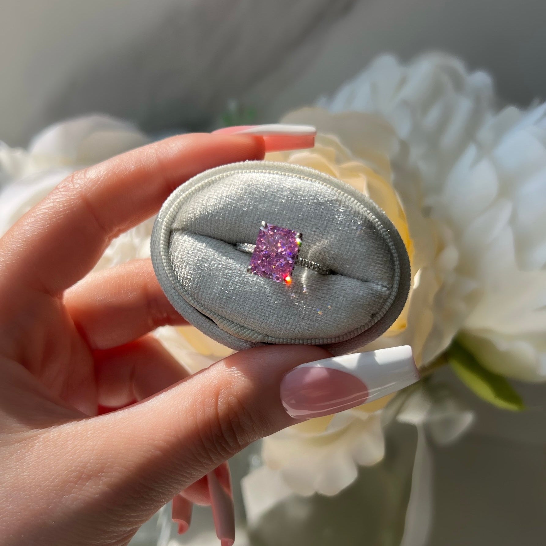 Cecilia Radiant Cut Sterling Silver Ring- Mulberry