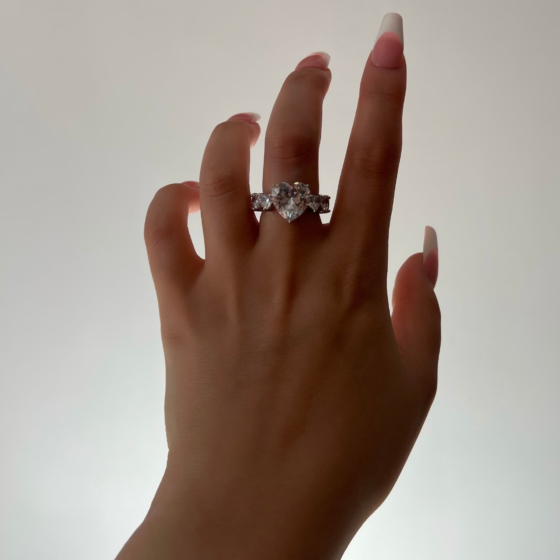 Princess Heart Cubic Zirconia Ring- Silver