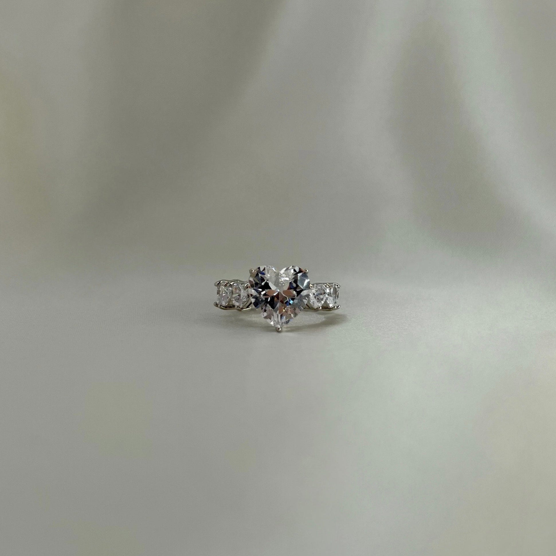 Princess Heart Cubic Zirconia Ring- Silver