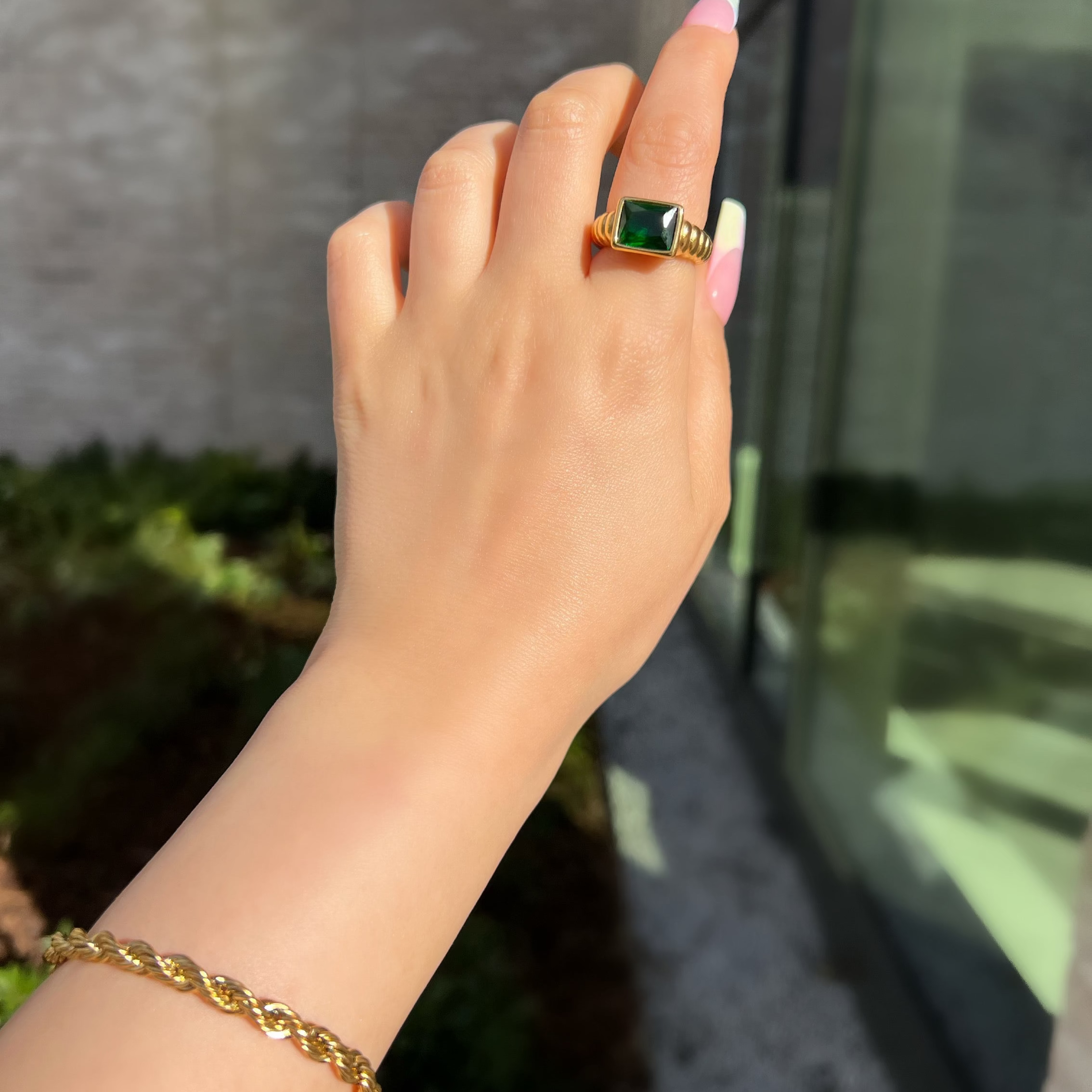 Lana Emerald Green Croissant Signet Ring