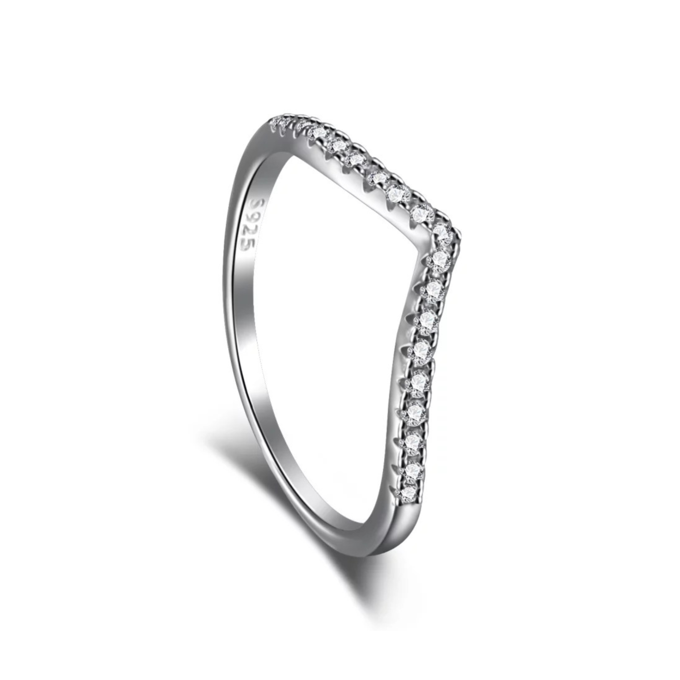 Elle Pave Silver Wishbone V Band Sterling Silver Ring