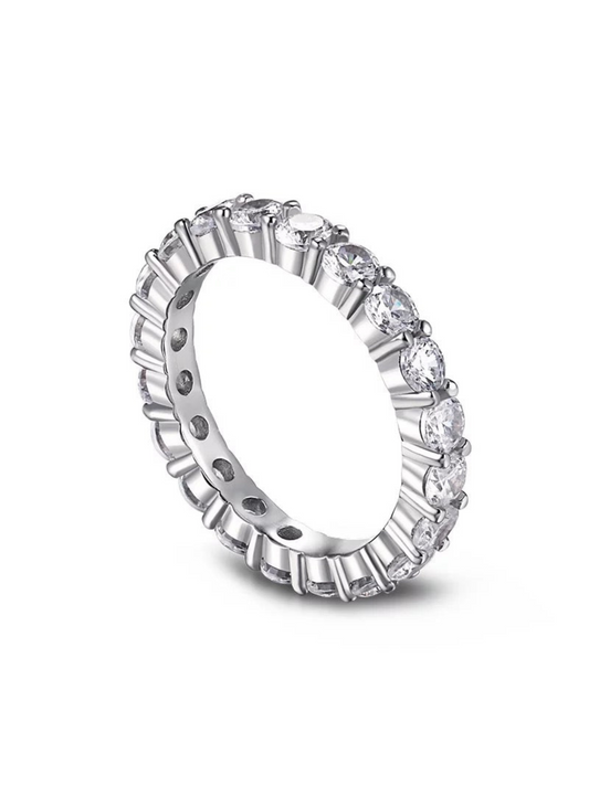 Eva Round Cut Eternity Band Sterling Silver Ring- Silver