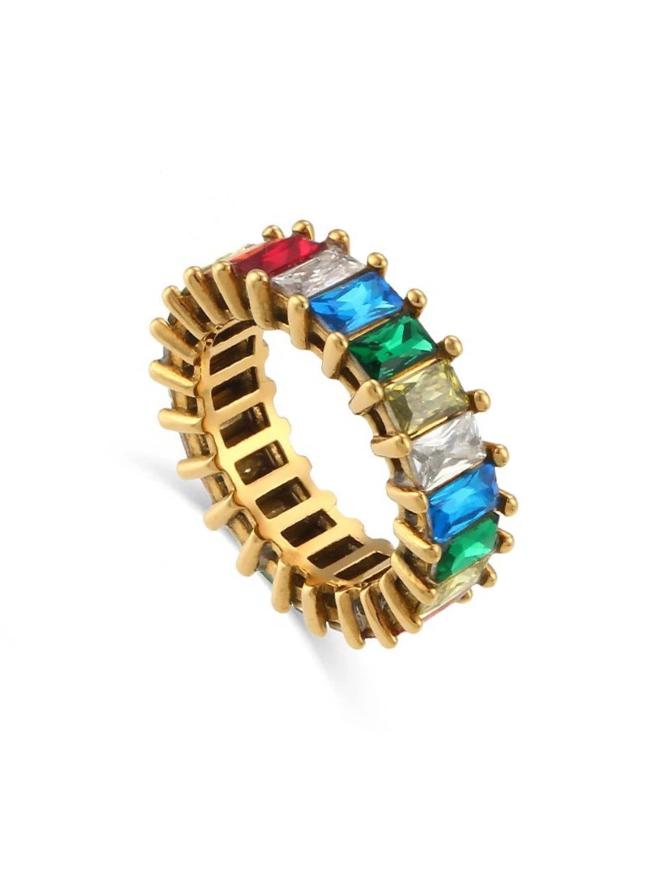 Gold Rainbow Cubic Zirconia Eternity Band Ring