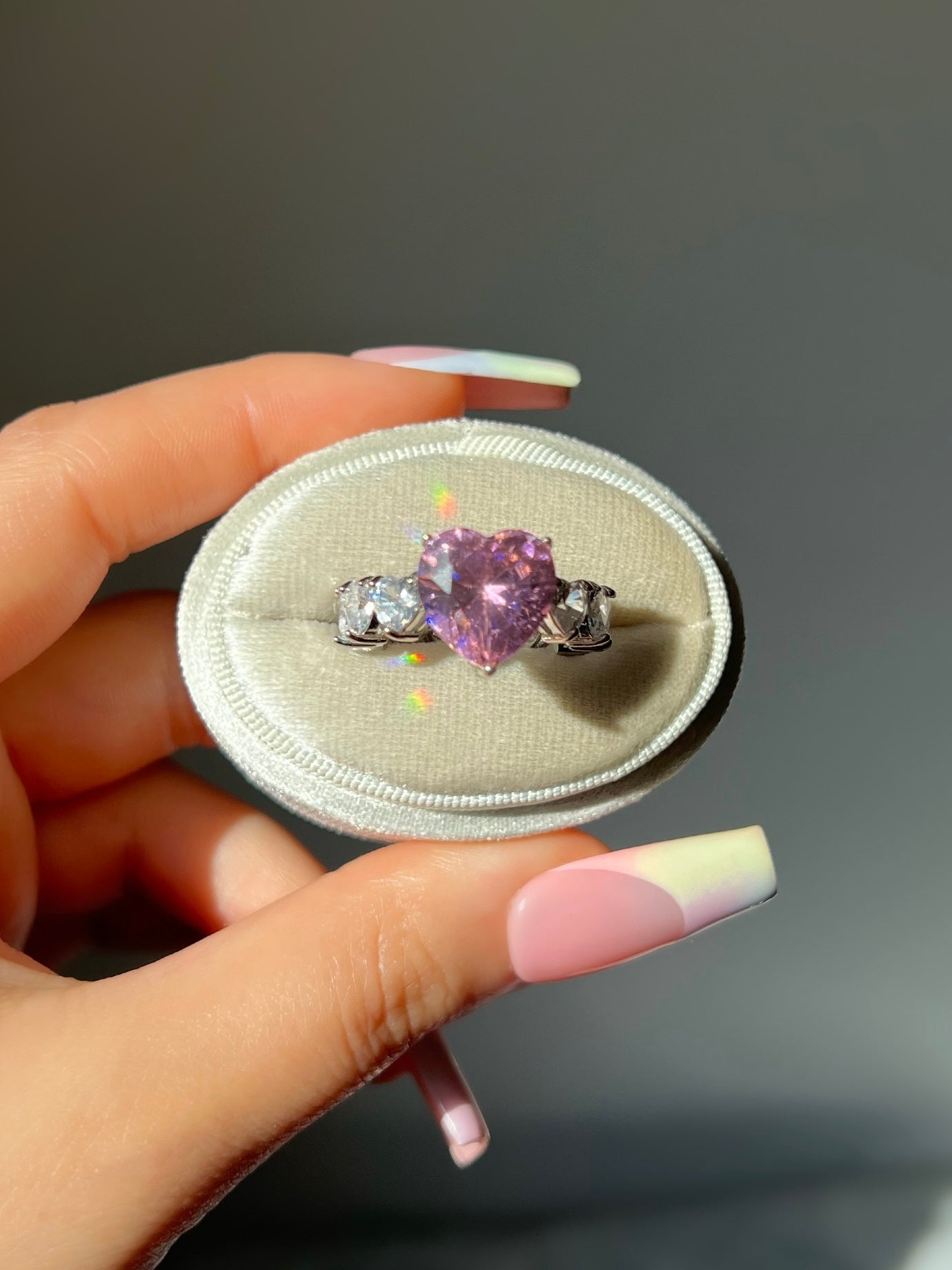 Princess Heart Cubic Zirconia Ring- Pink