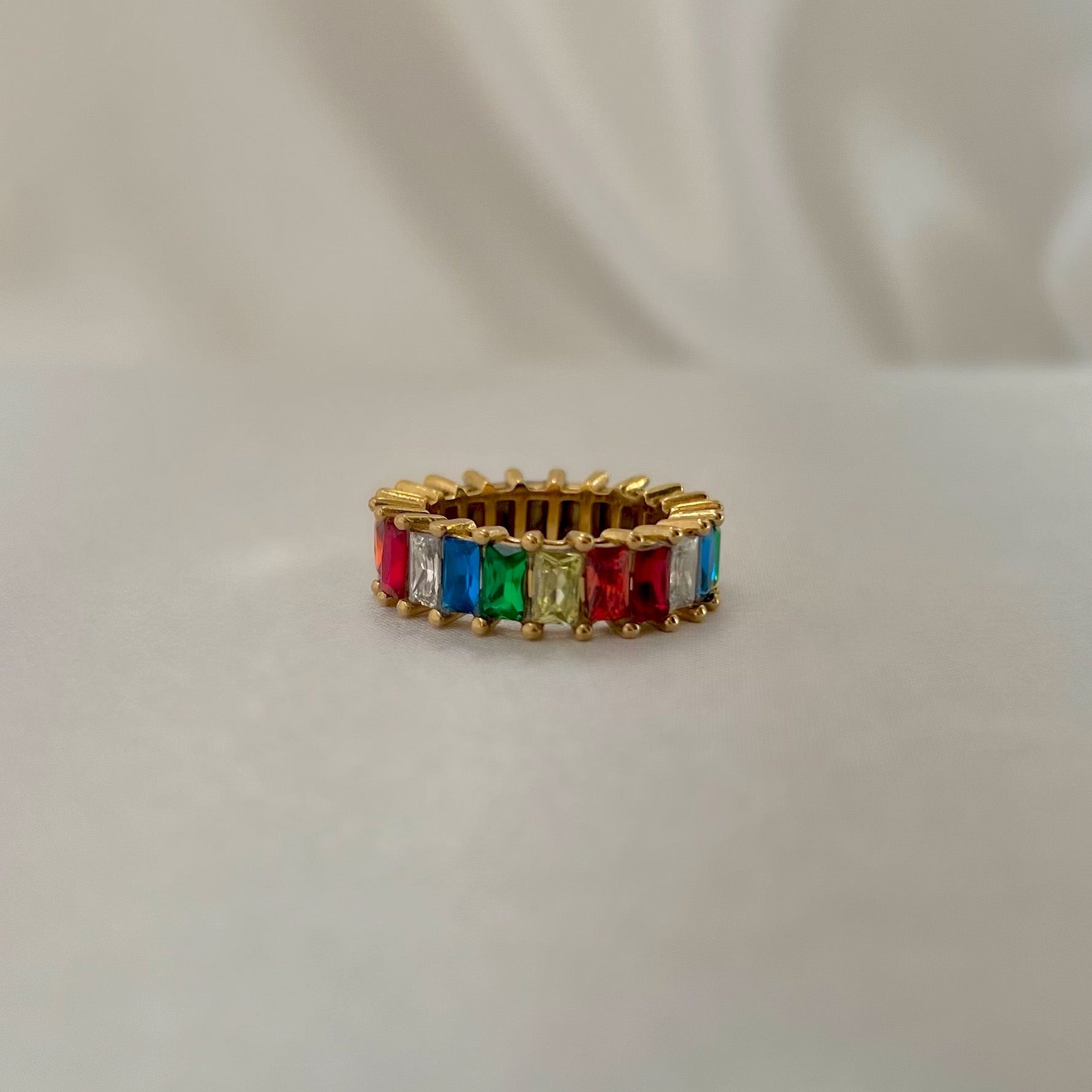 Gold Rainbow Cubic Zirconia Eternity Band Ring