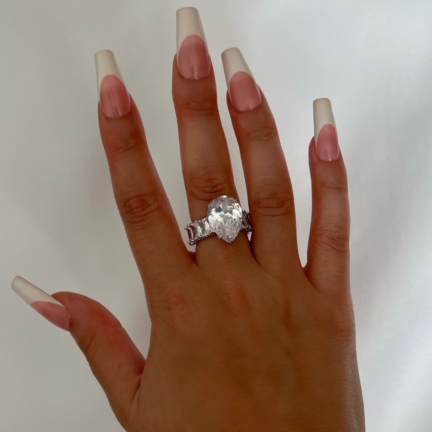 Pear Cut Baguette Ring- Silver