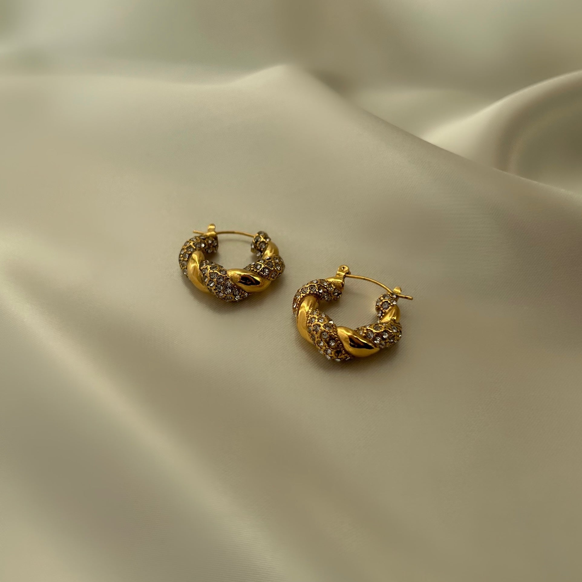 Enya Twist Pave Hoop Earrings