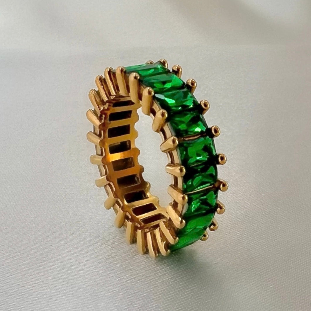Emerald Green Cubic Zirconia Eternity Band Ring