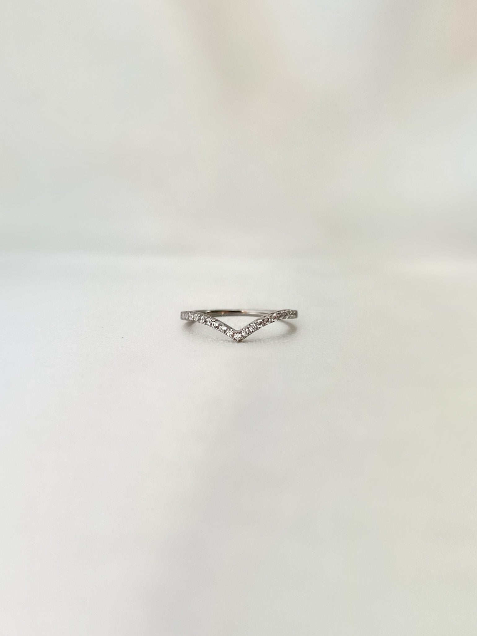 Elle Pave Silver Wishbone V Band Sterling Silver Ring