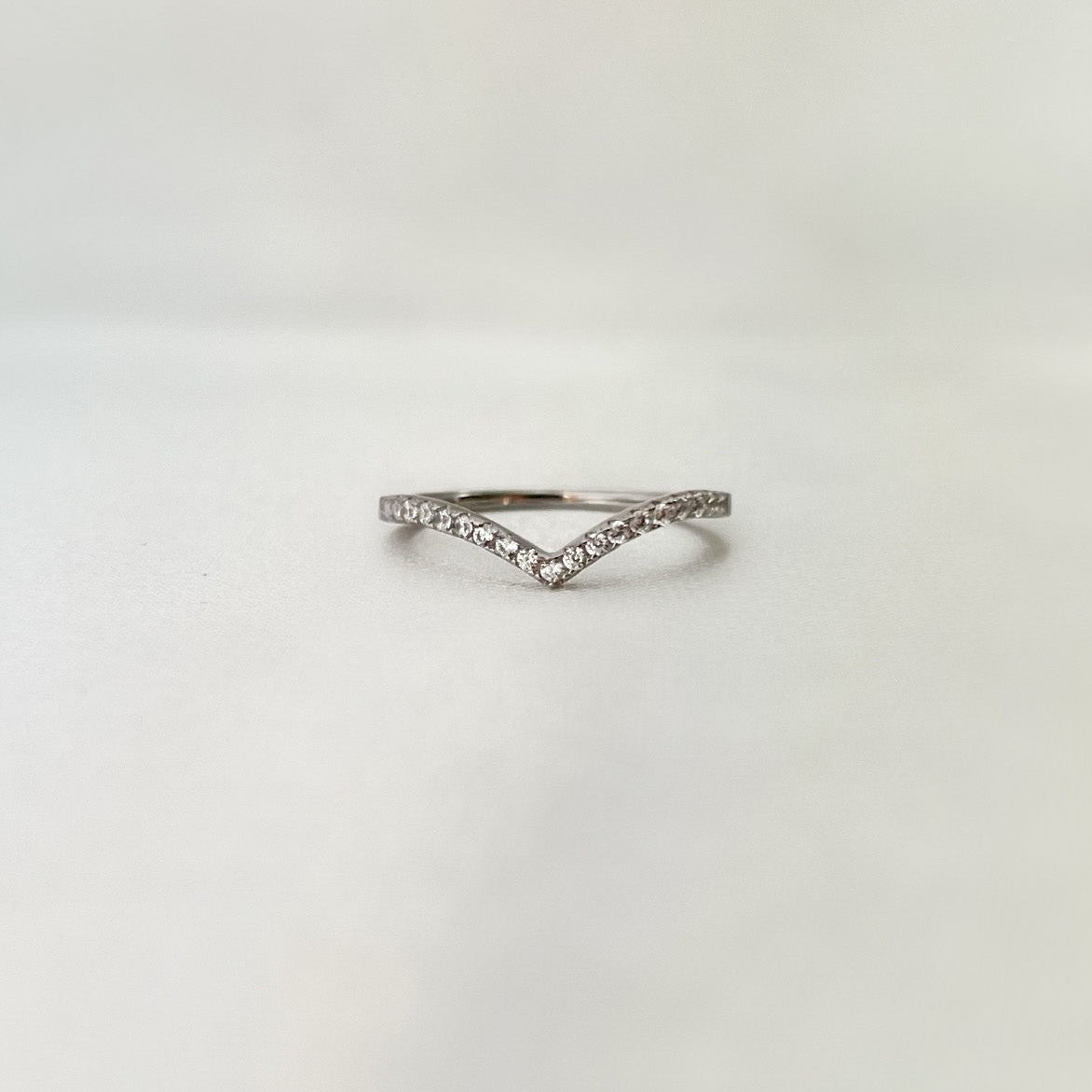 Elle Pave Silver Wishbone V Band Sterling Silver Ring