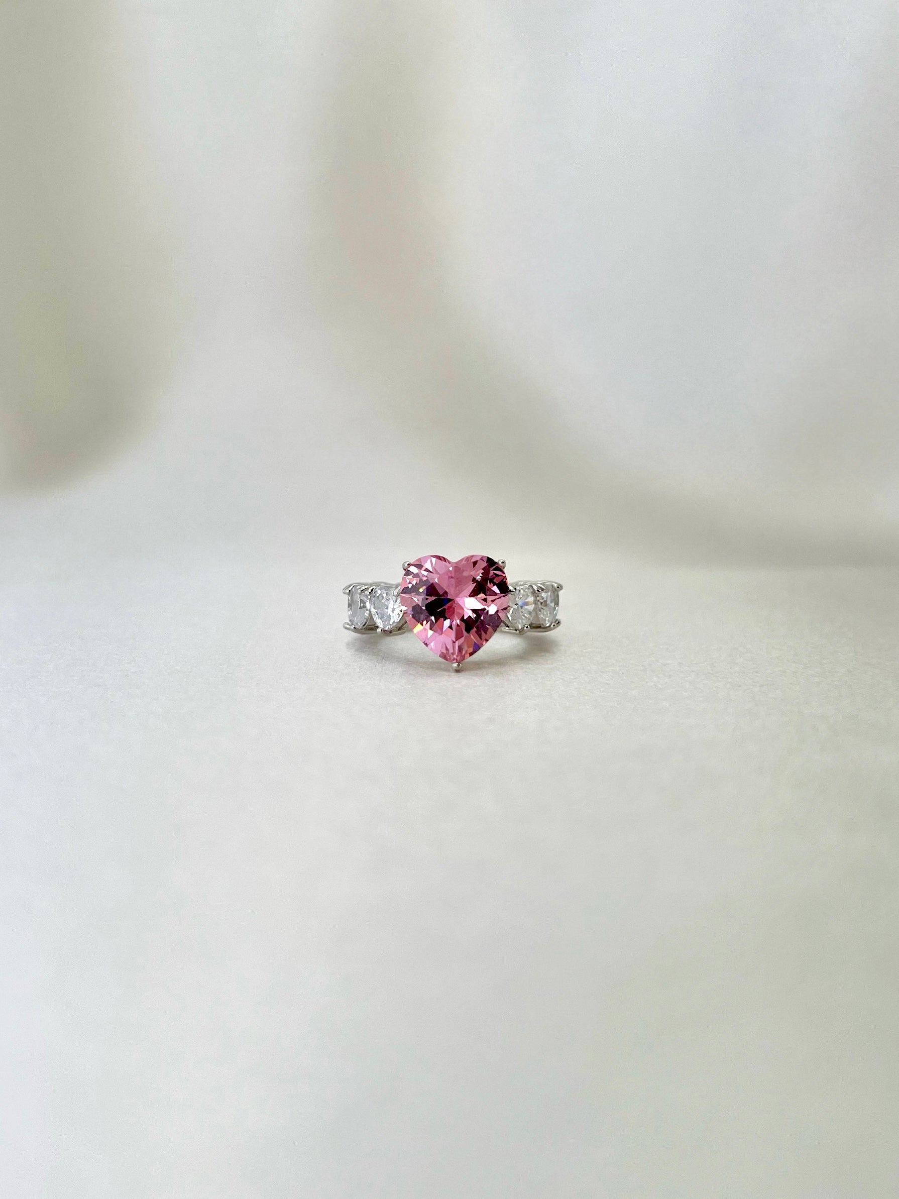 Princess Heart Cubic Zirconia Ring- Pink