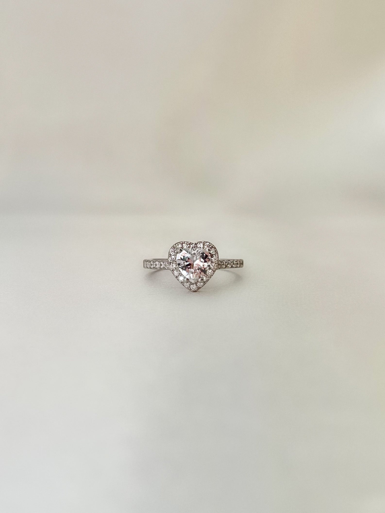 Elina Heart Sterling Silver Halo Ring- Silver