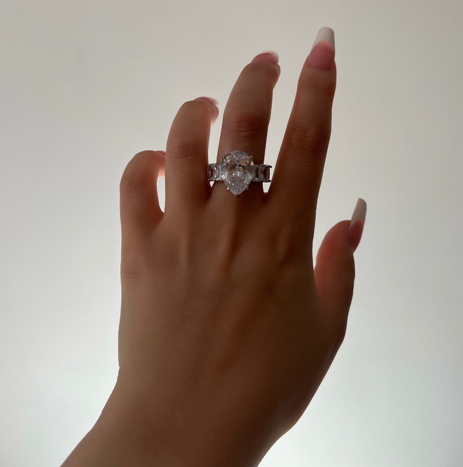 Pear Cut Baguette Ring- Silver