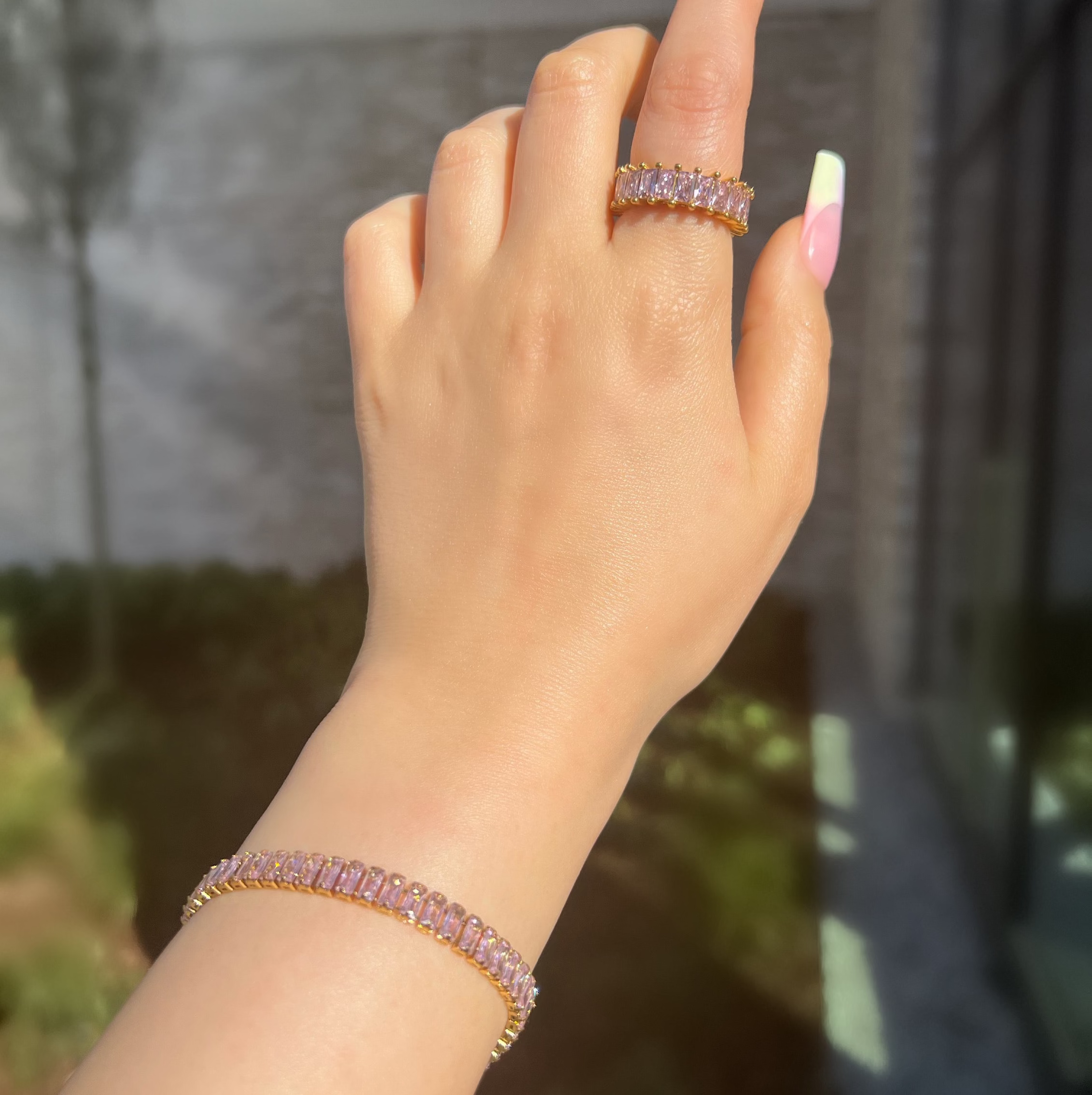 Pink Cubic Zirconia Eternity Band Ring