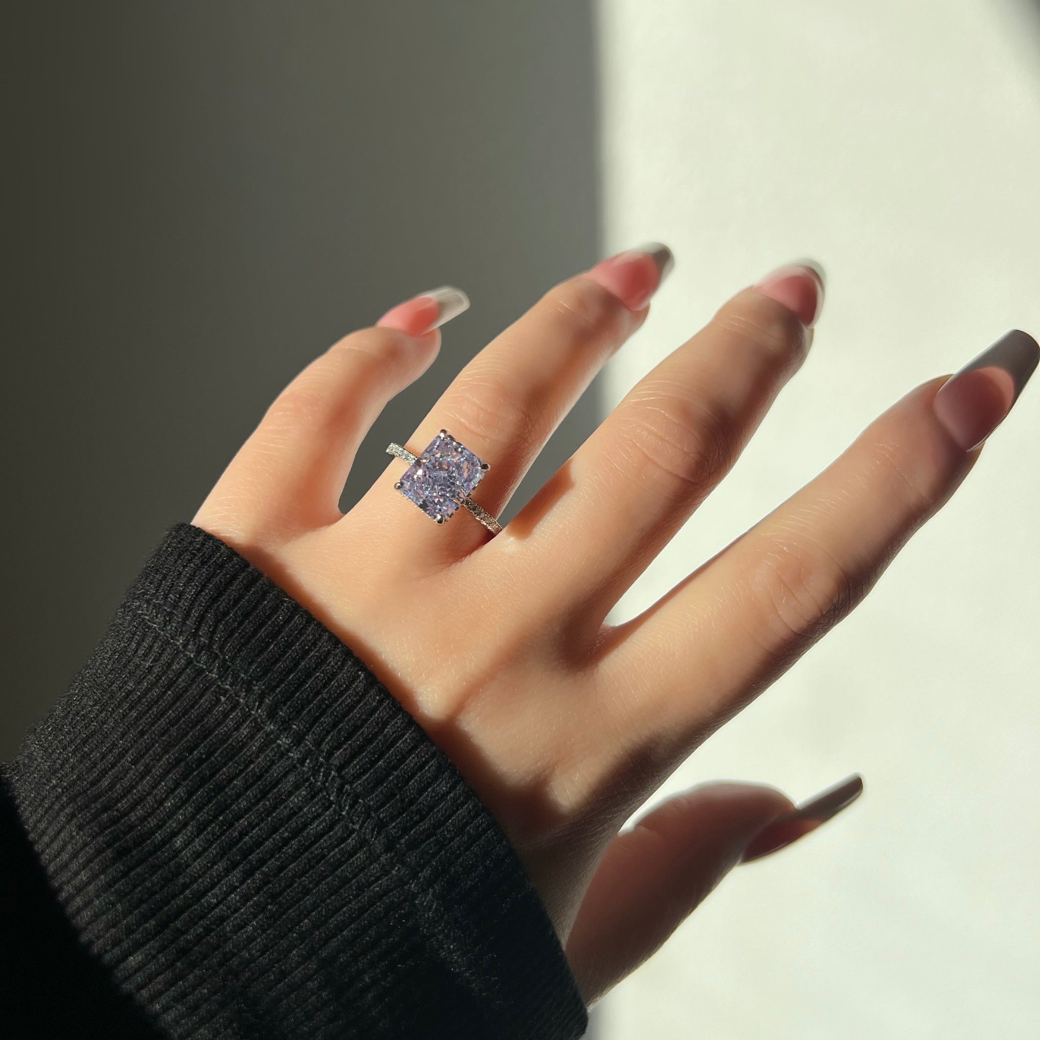 Cecilia Radiant Cut Sterling Silver Ring- Lavender (Pre-Order)