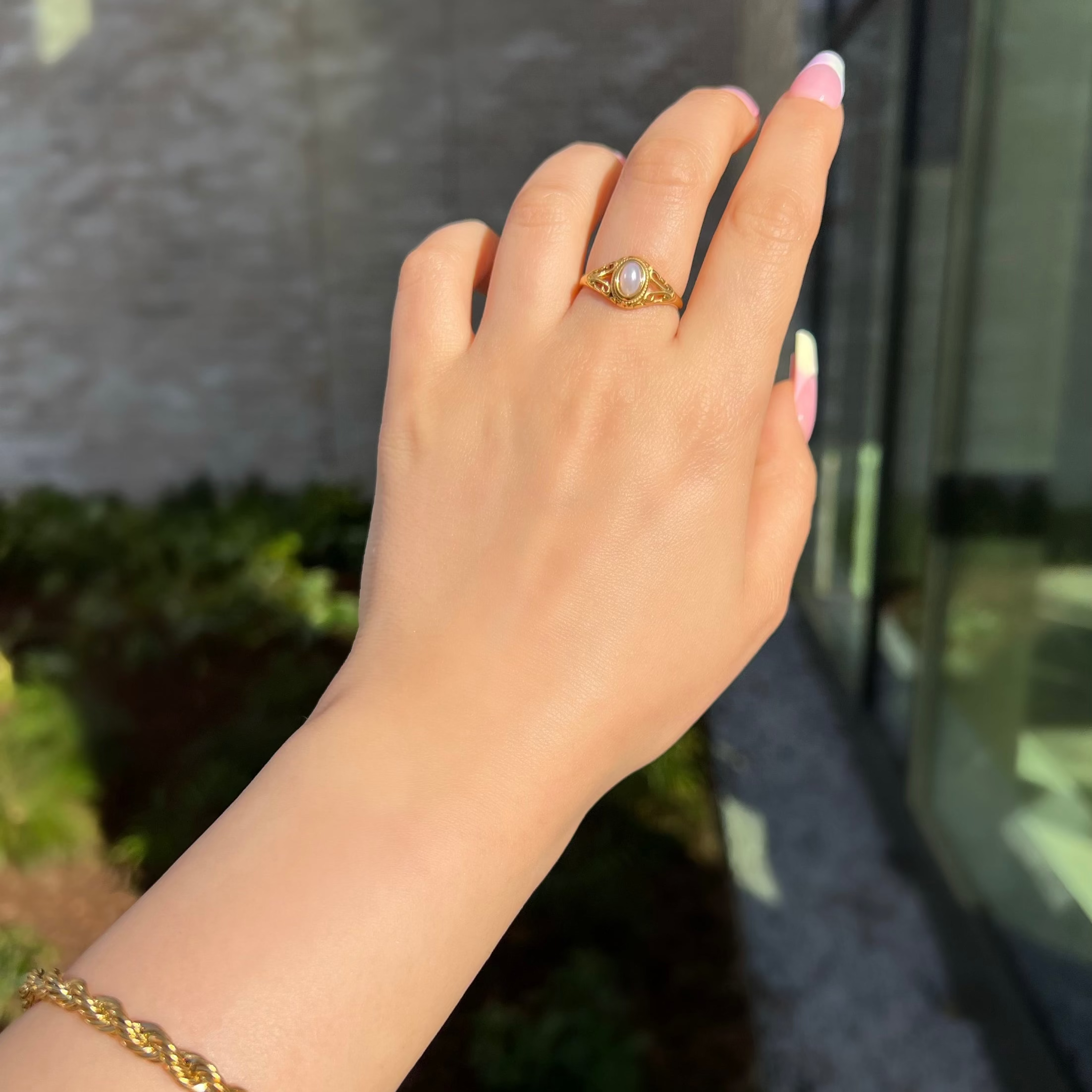 Alayna Pearl Detail Gold Ring