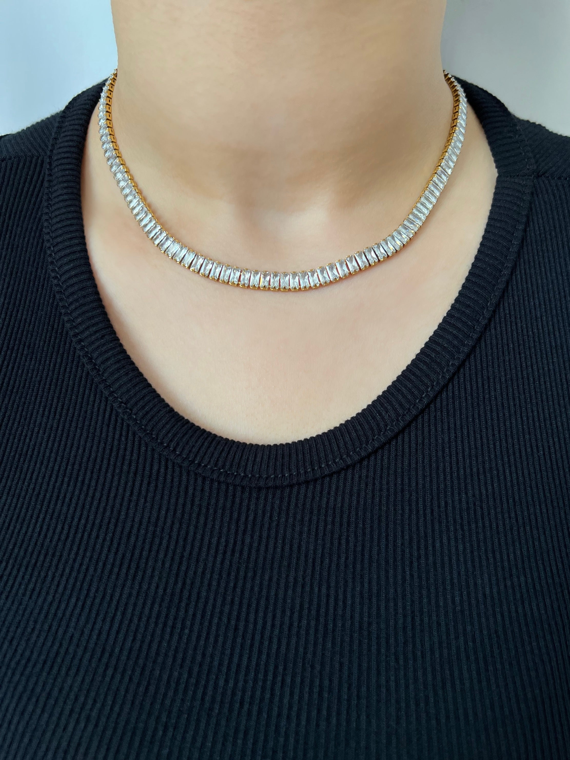 Cubic Zirconia Baguette Tennis Necklace