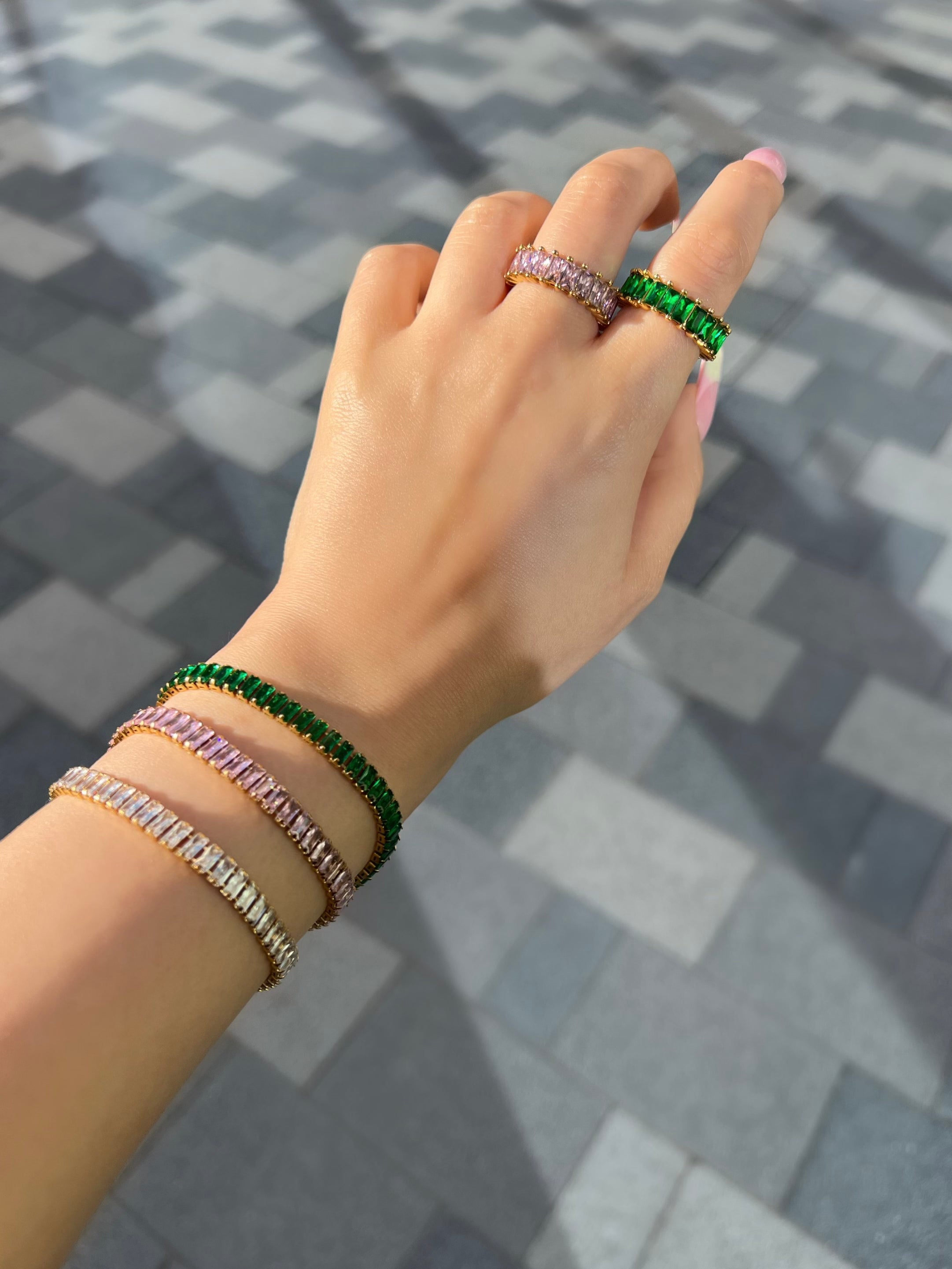 Emerald Green Cubic Zirconia Eternity Band Ring