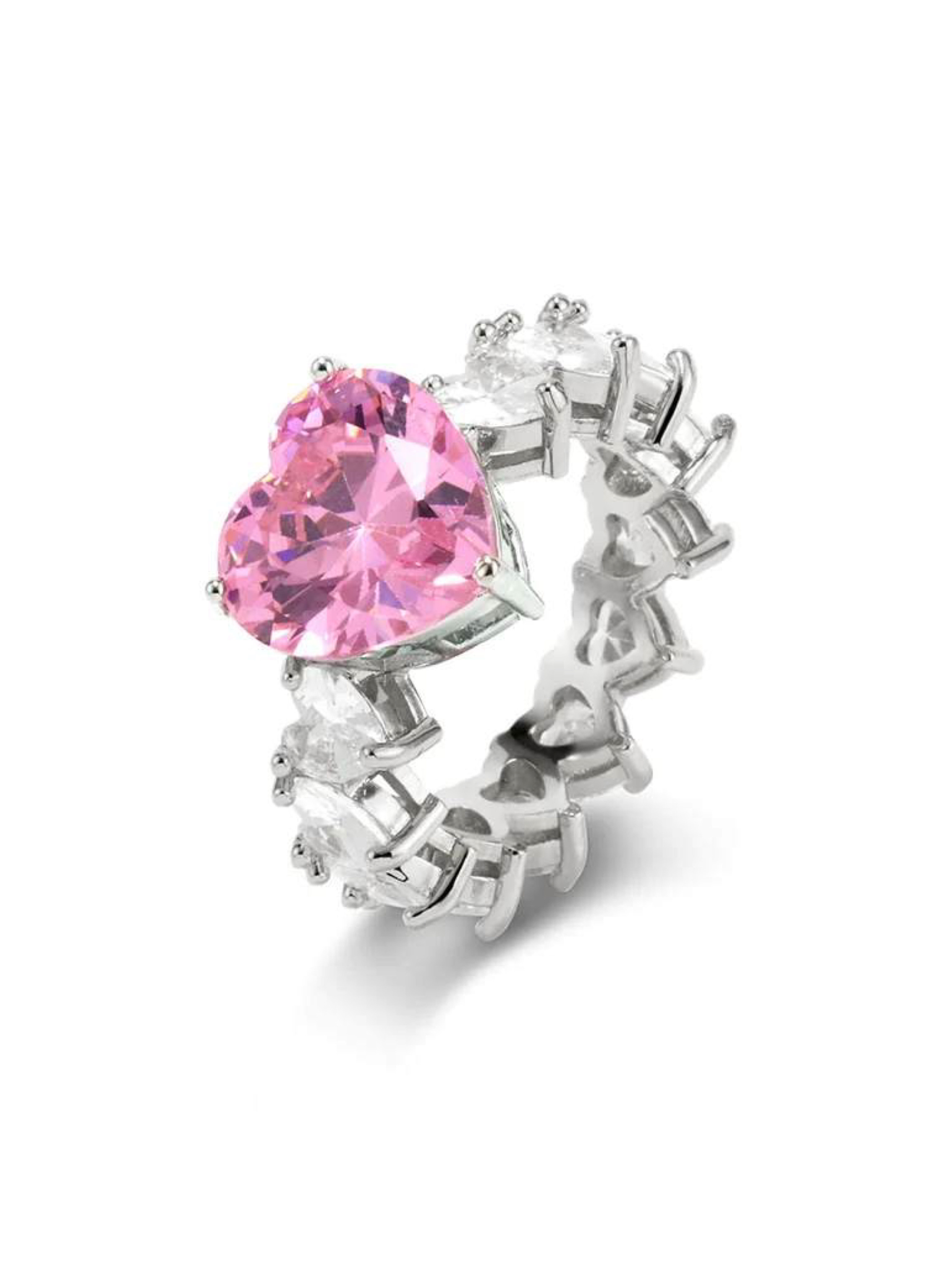 Princess Heart Cubic Zirconia Ring- Pink