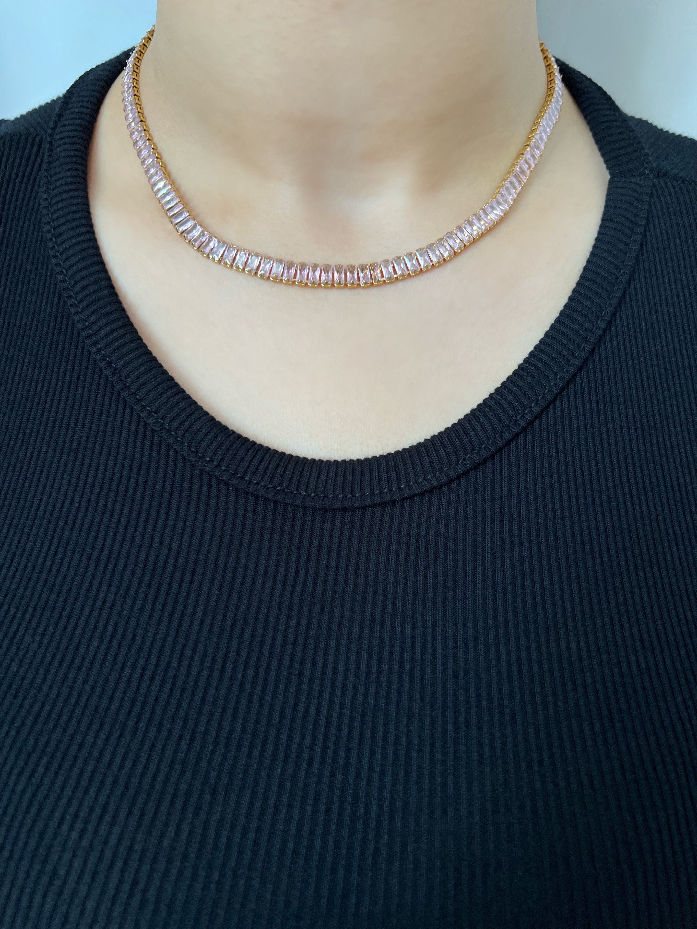 Cubic Zirconia Baguette Tennis Necklace