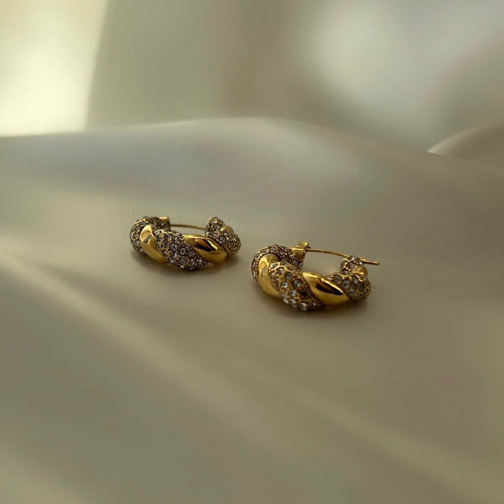 Enya Twist Pave Hoop Earrings