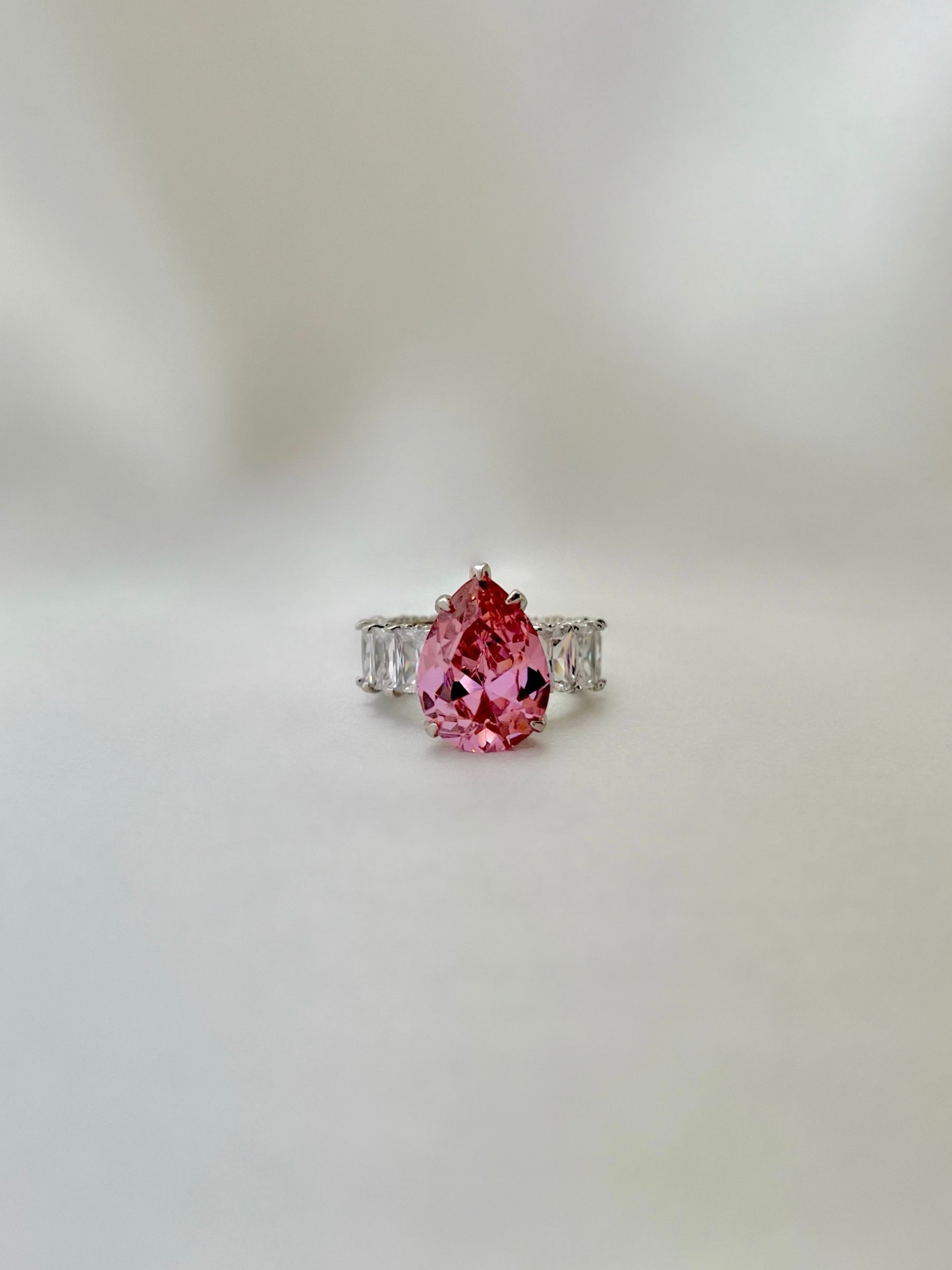 Pear Cut Baguette Ring- Pink