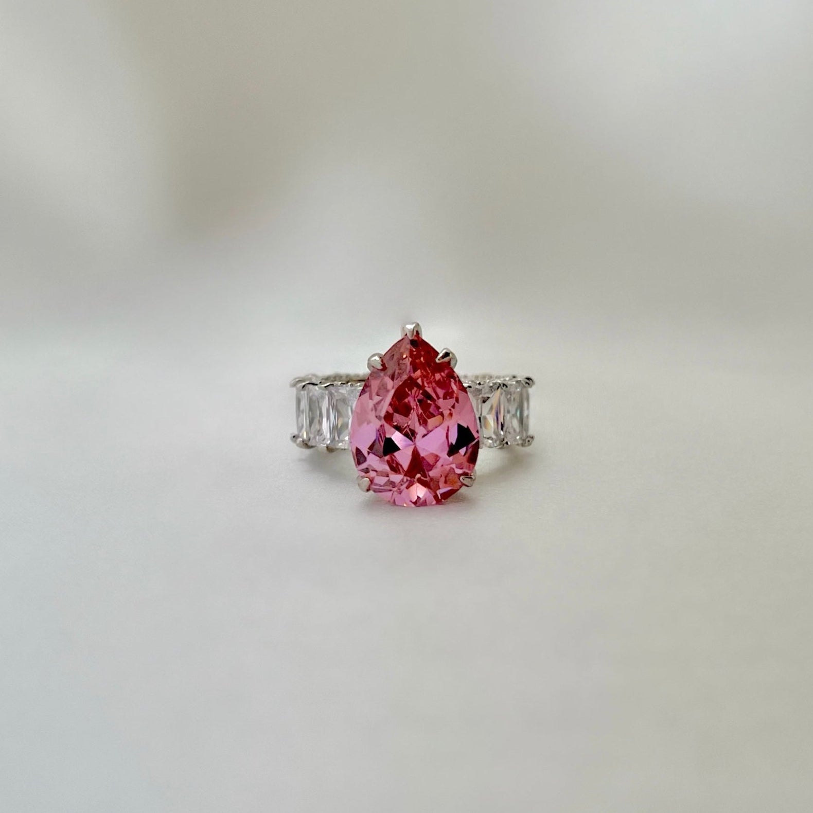 Pear Cut Baguette Ring- Pink