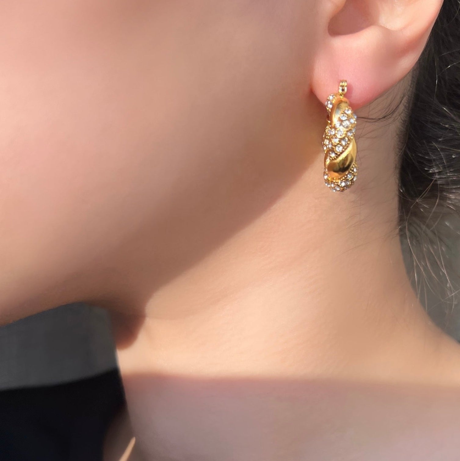 Enya Twist Pave Hoop Earrings