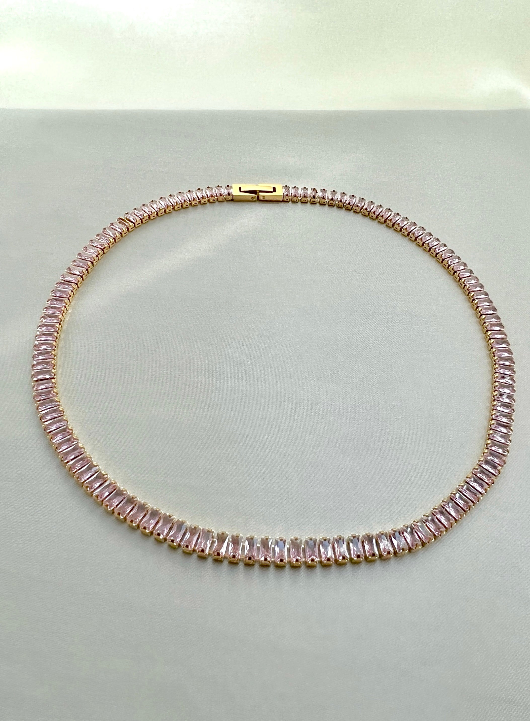 Cubic Zirconia Baguette Tennis Necklace