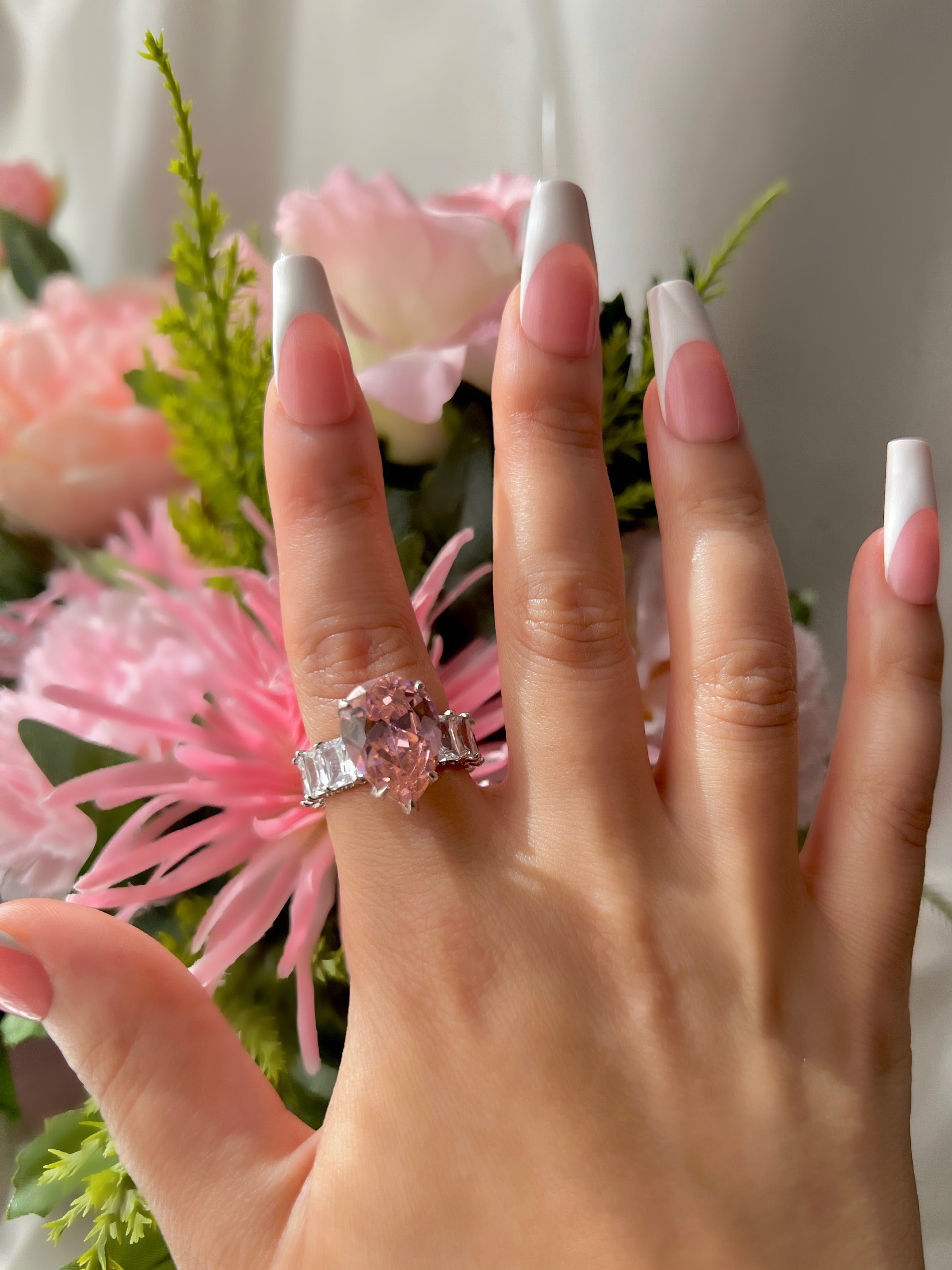 Pear Cut Baguette Ring- Pink