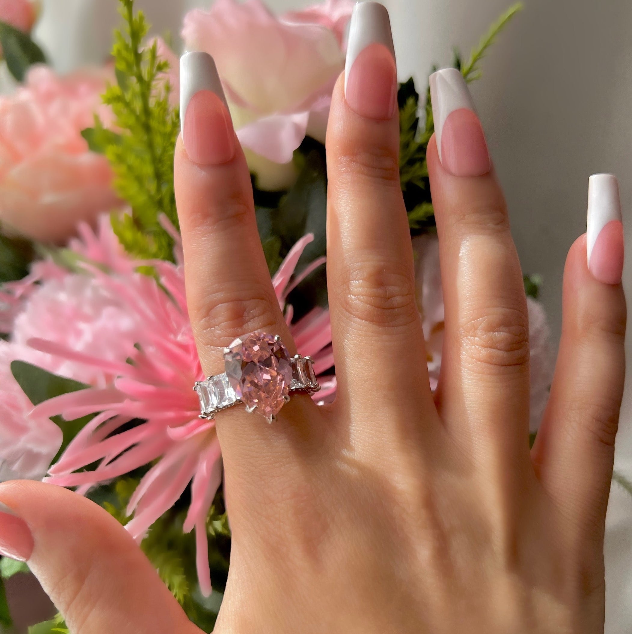 Pear Cut Baguette Ring- Pink