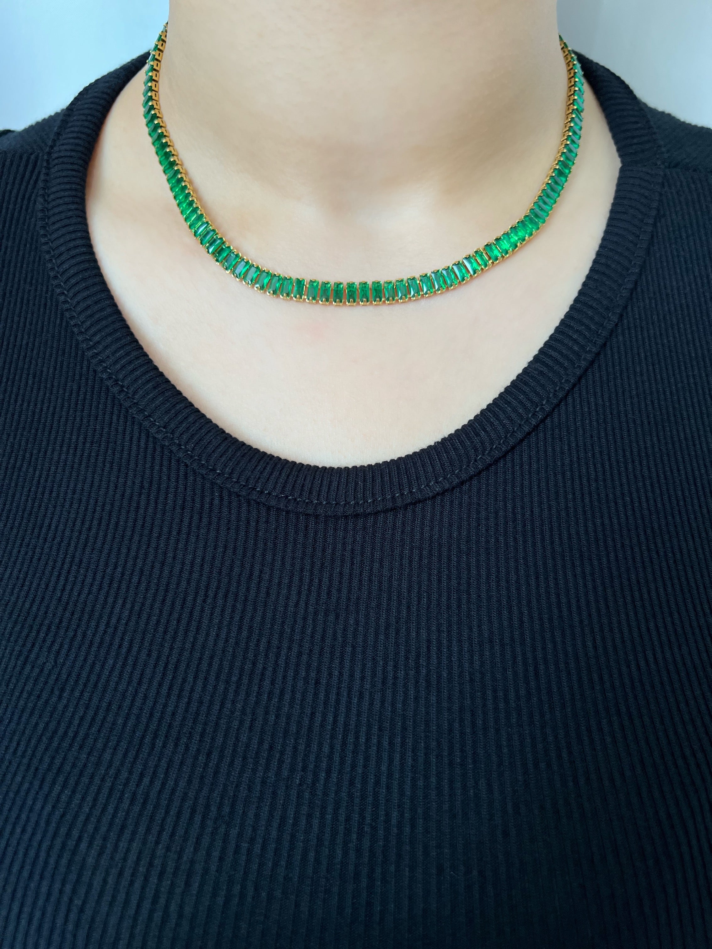 Cubic Zirconia Baguette Tennis Necklace