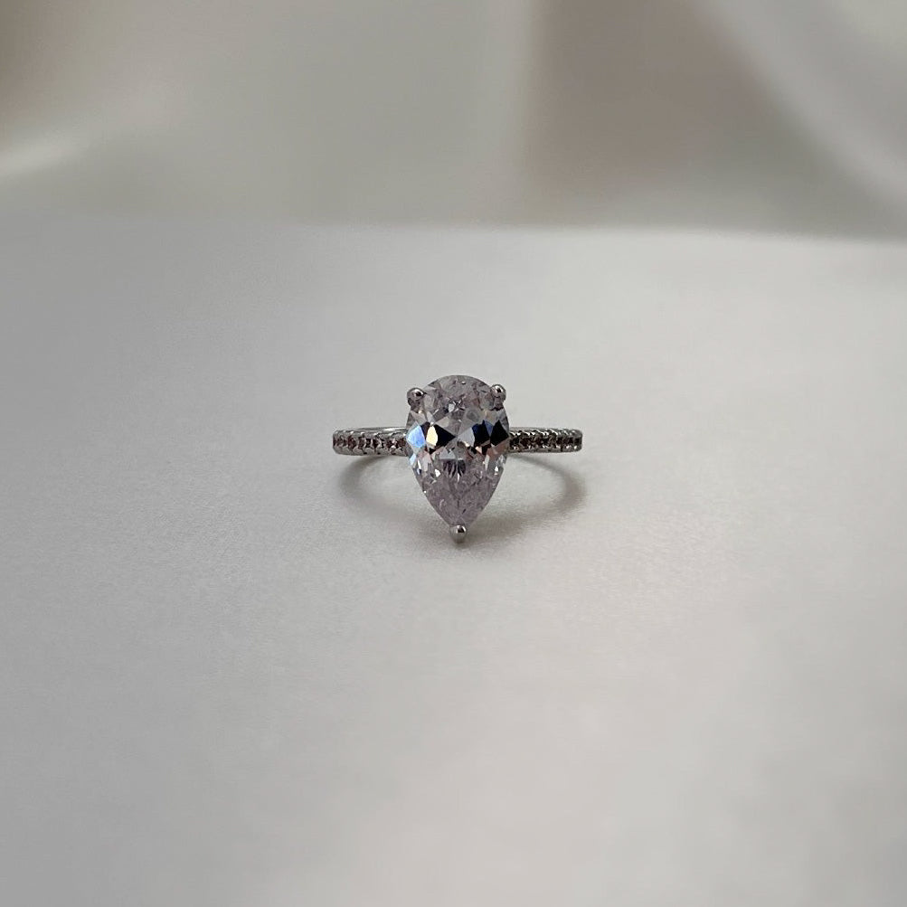 Seréna Pear Cut Sterling Silver Ring- Silver (Pre-Order)