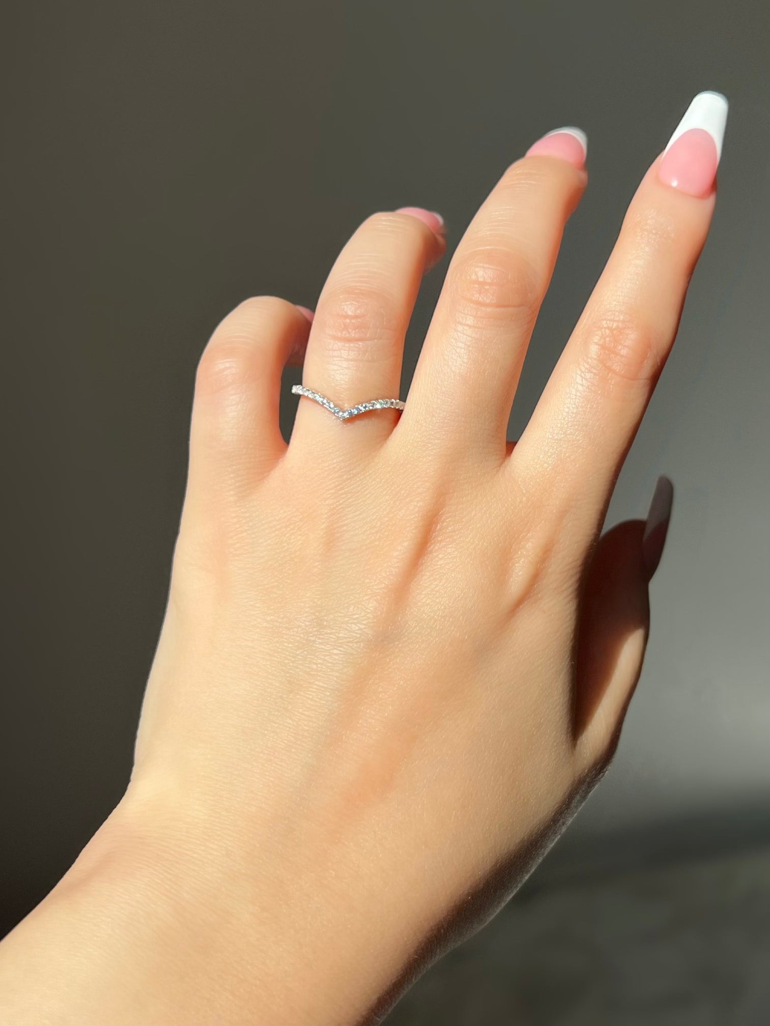 Elle Pave Silver Wishbone V Band Sterling Silver Ring