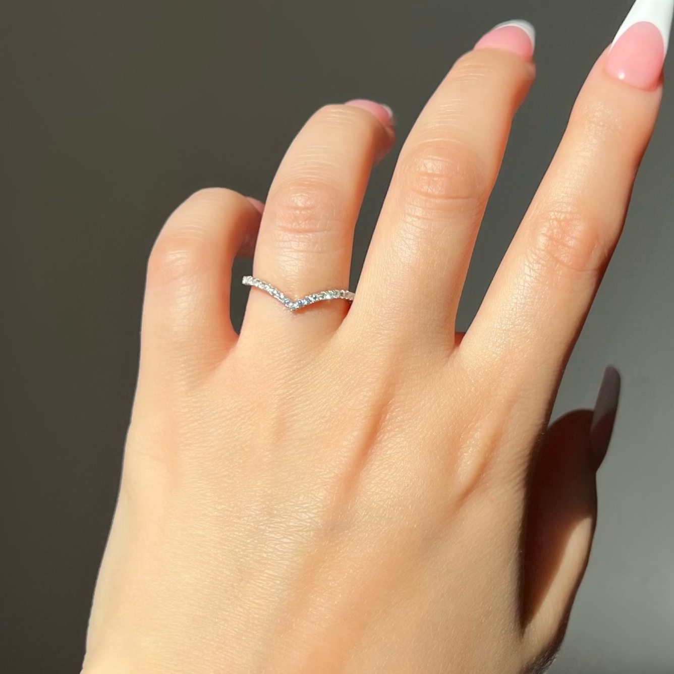 Elle Pave Silver Wishbone V Band Sterling Silver Ring