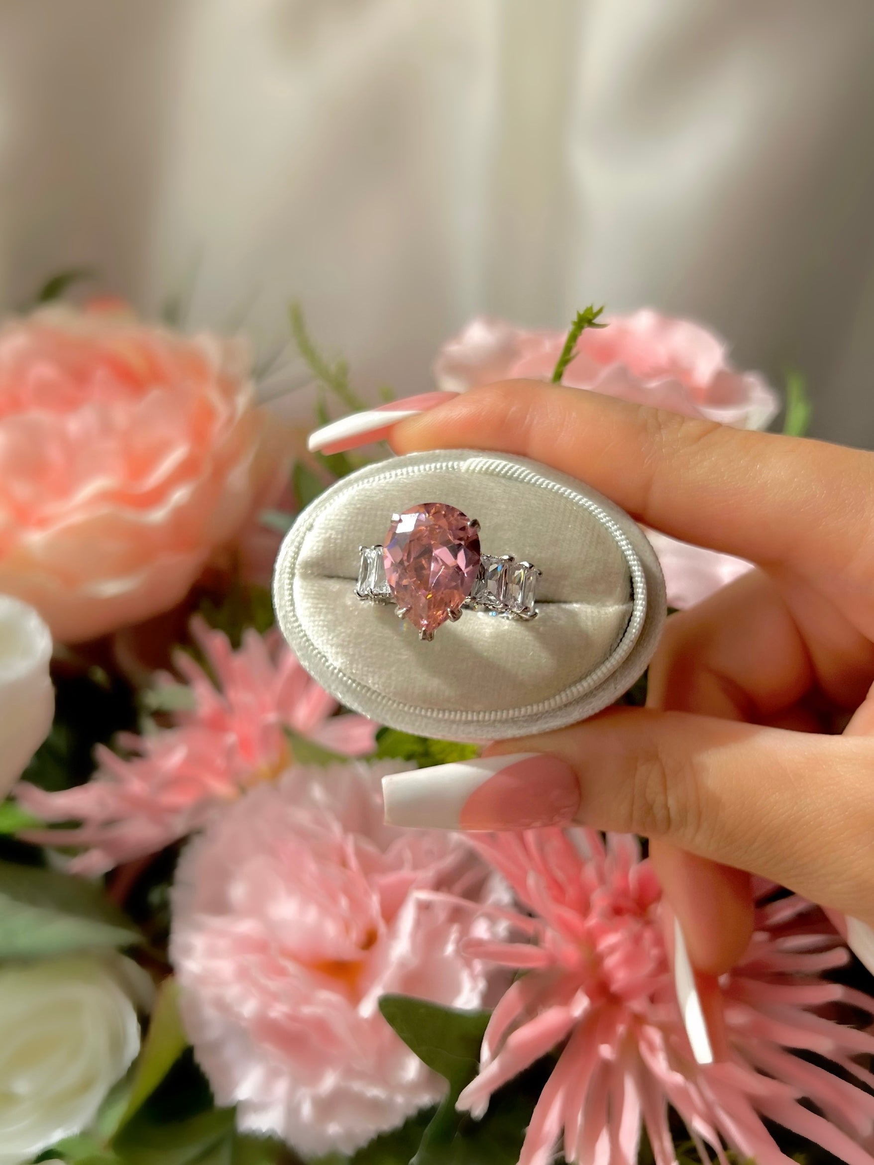 Pear Cut Baguette Ring- Pink