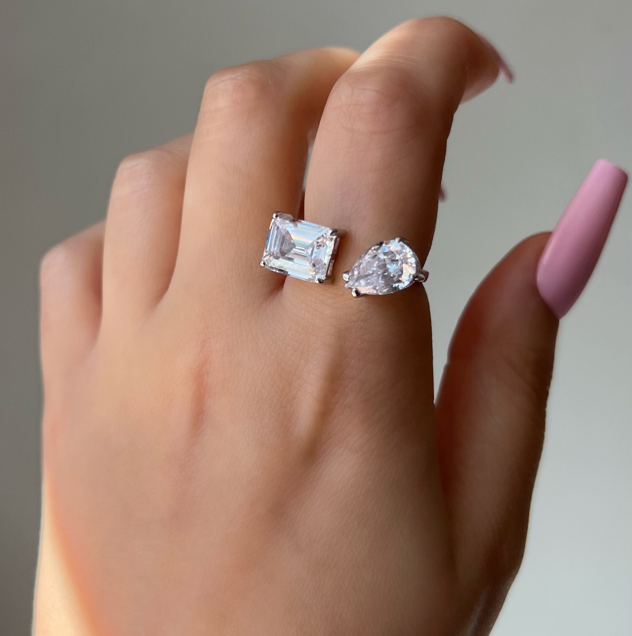 Kylie Resizable Two Stone Sterling Silver Ring