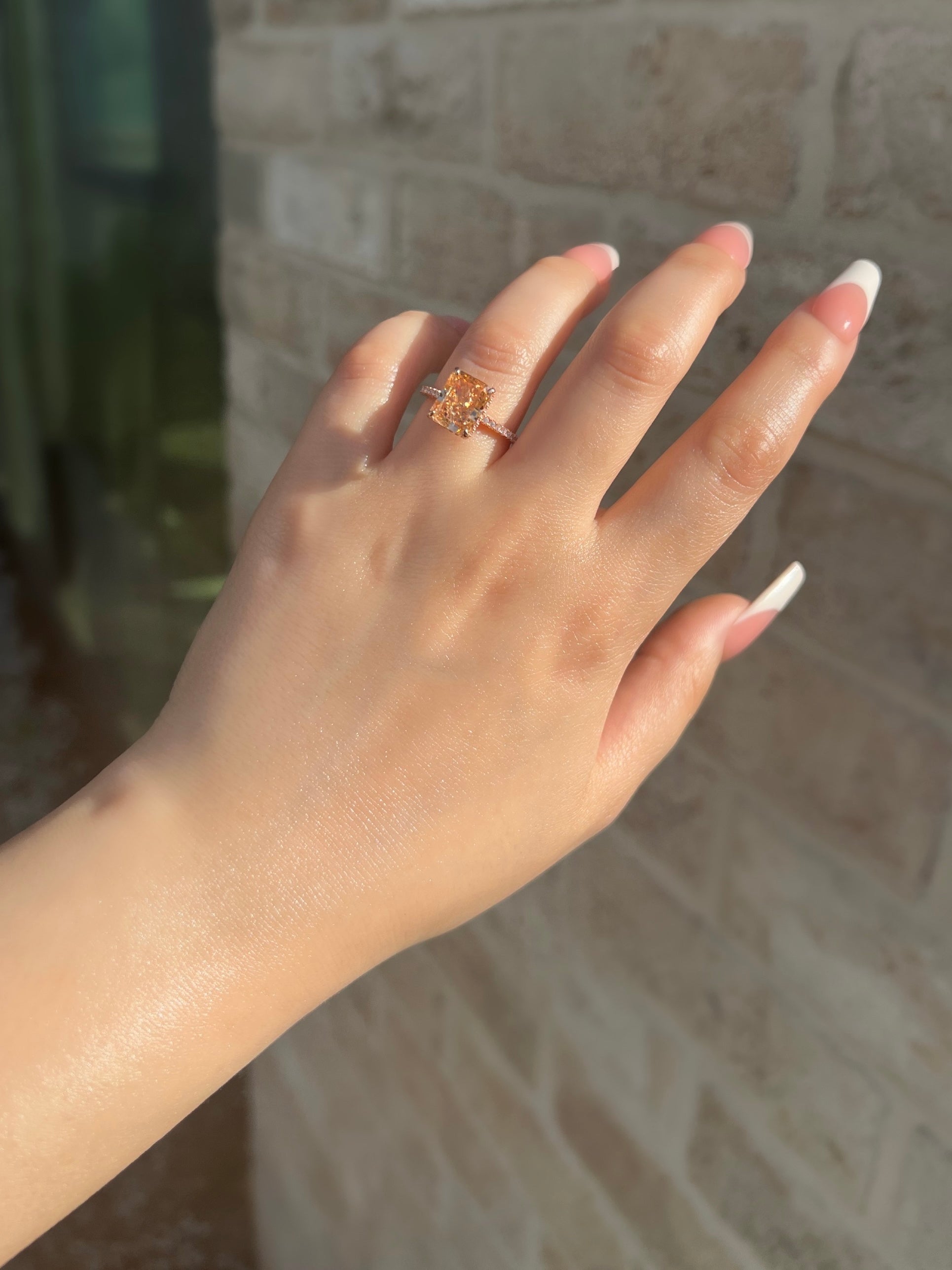 Cecilia Radiant Cut Sterling Silver Ring- Rose Gold