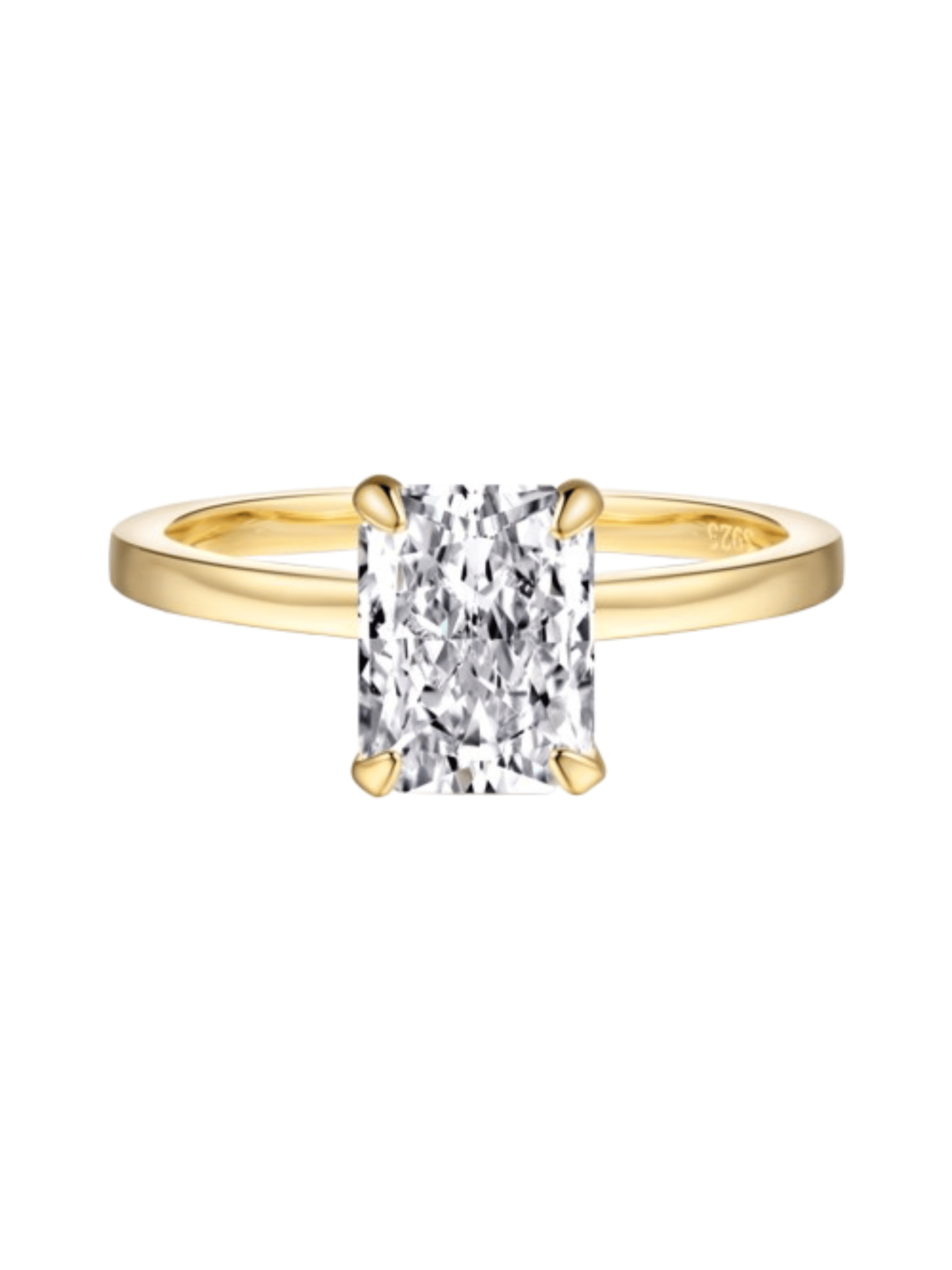Elara Radiant Cut Plain Band Sterling Silver Solitaire Ring- Gold